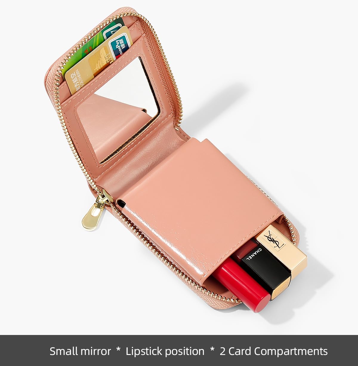Portable Makeup Case with Mirror & Card Holder for Women - Travel Cosmetic Pouch