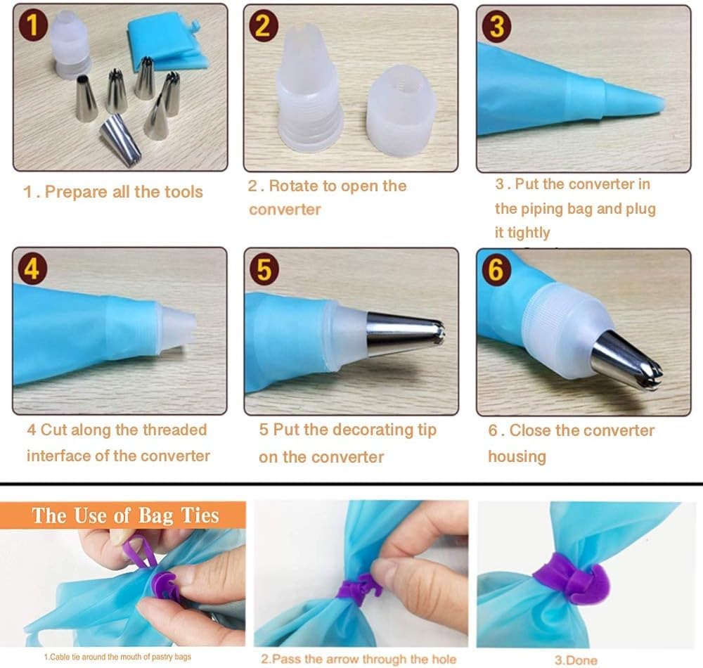 Reusable Silicone Piping Bags Set - 3 Sizes (12