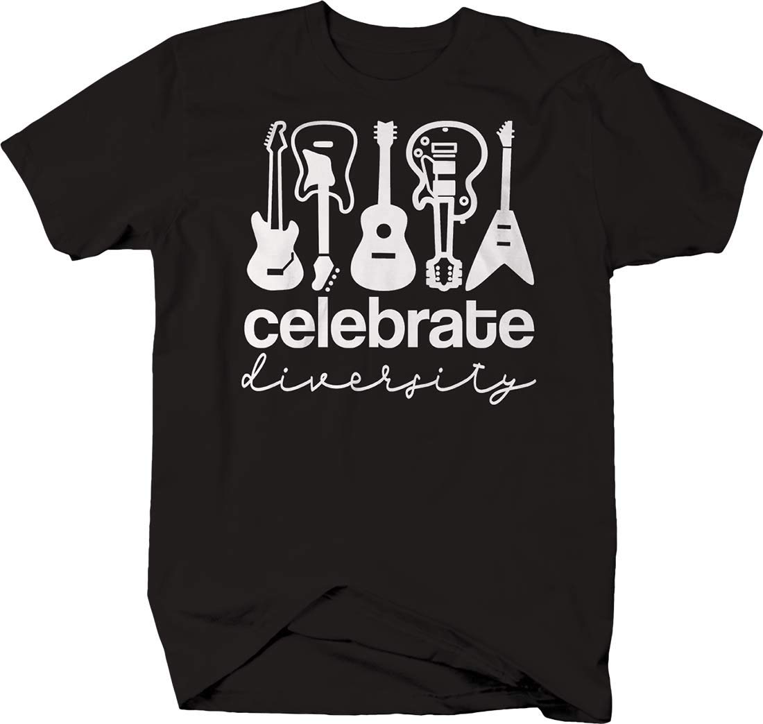Funny Electric Guitar Music T-Shirt for Men - Celebrate Diversity Graphic Tee - Perfect for Concerts, Music Festivals & Casual Wear