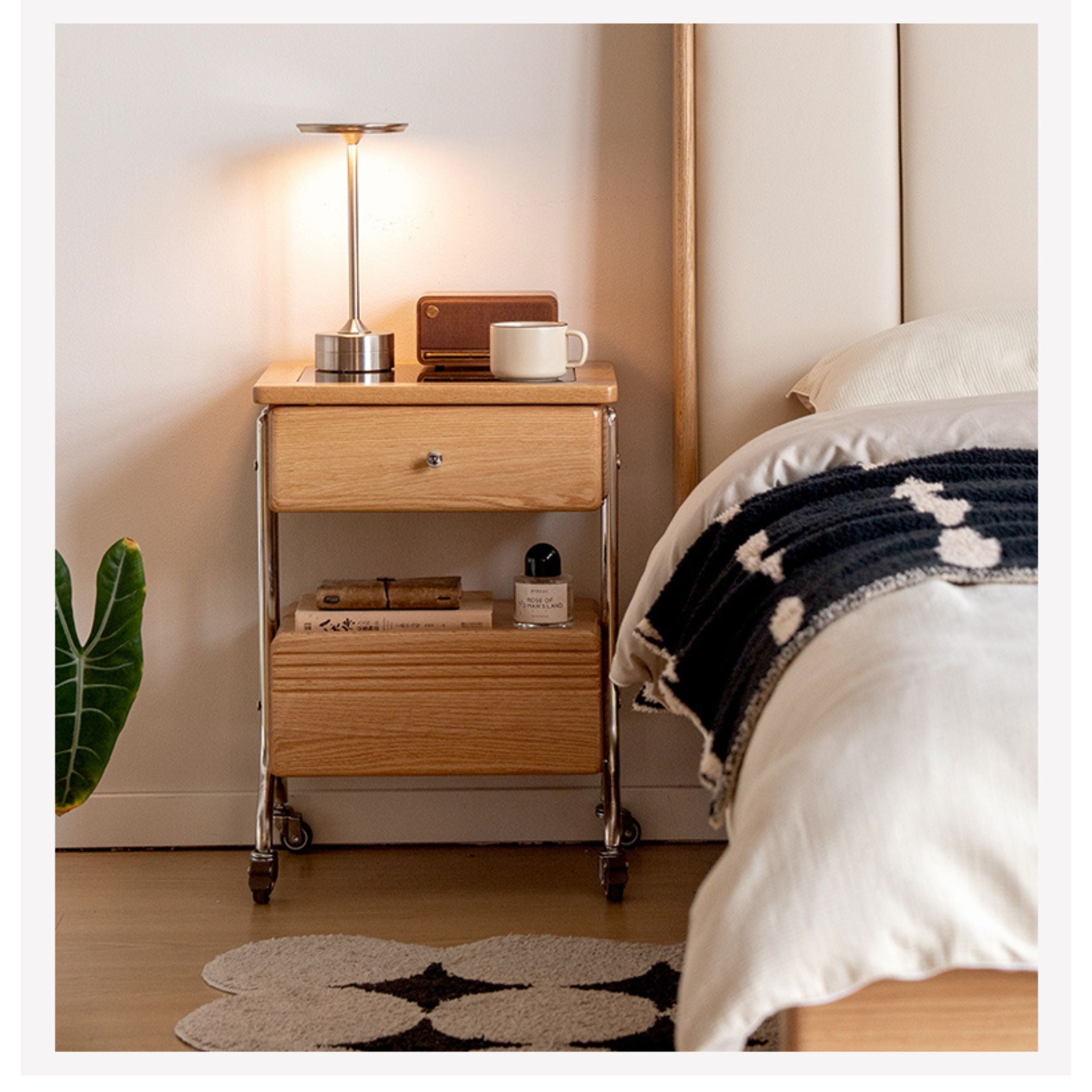 Solid Oak Wood Modern Nightstand with Removable Shelf - Perfect for Bedroom, Living Room, and Home Office Storage