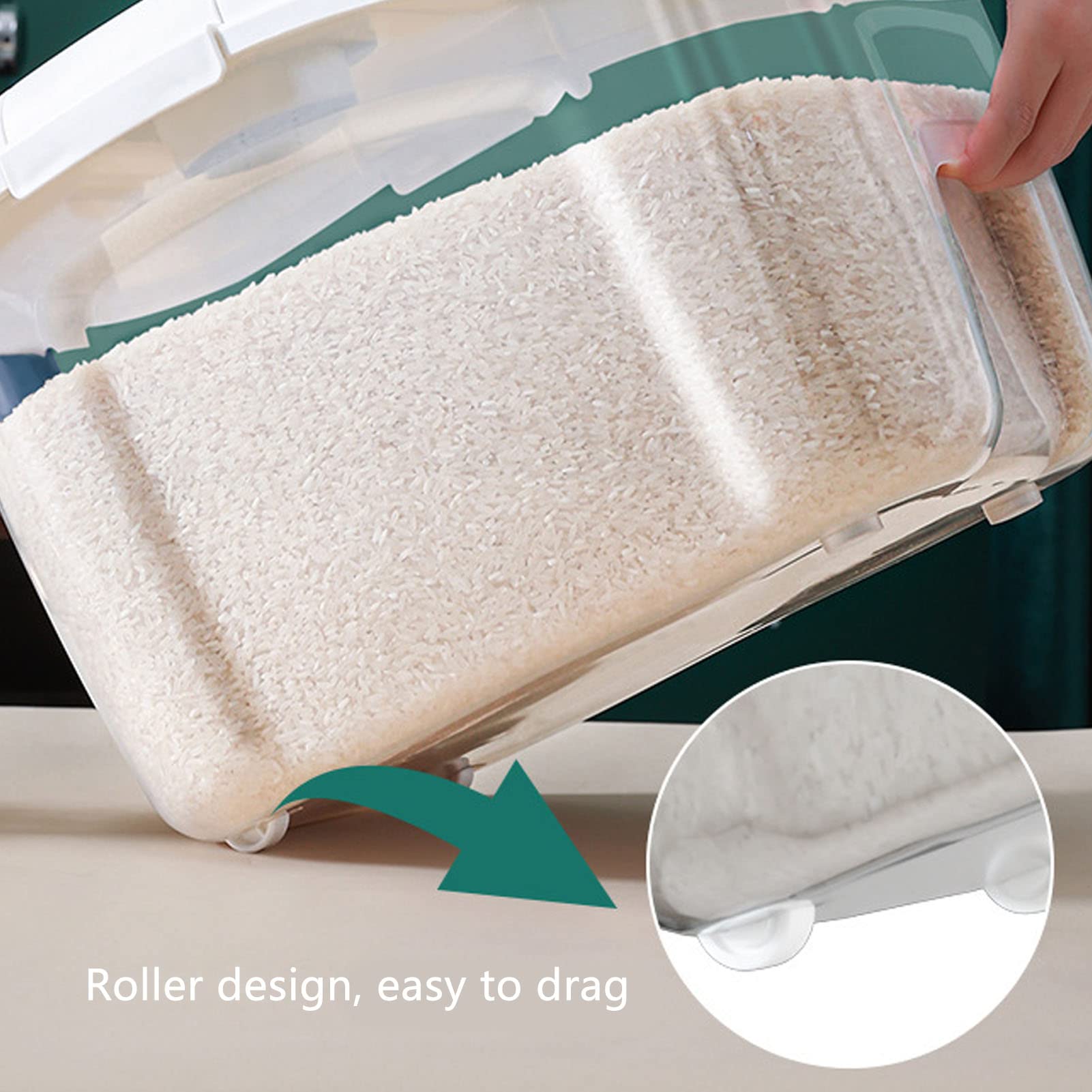 White Rice Storage Box with Lid - Large Cereal & Food Containers for Kitchen Organization | Pantry & Countertop Use