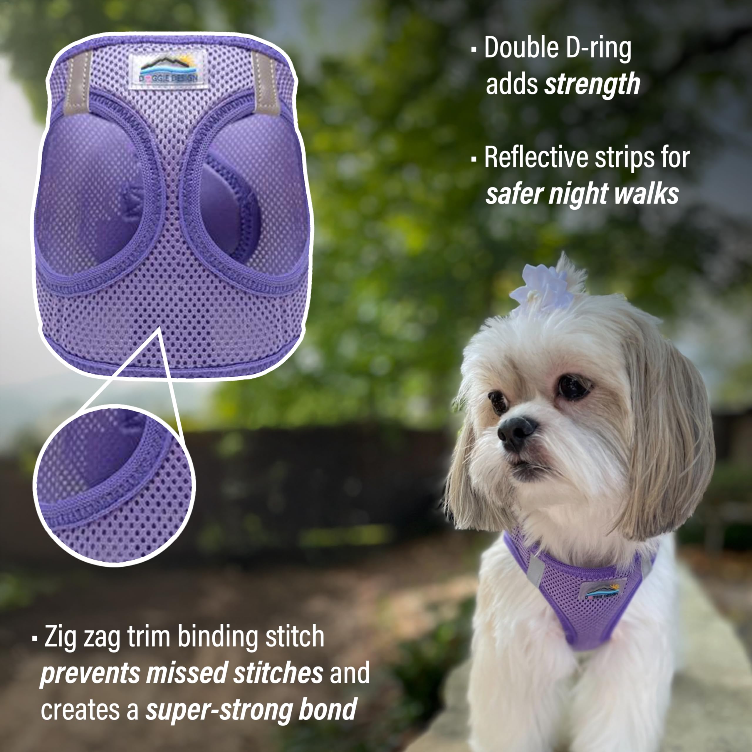 Doggie Design No-Choke Dog Harness - Breathable Mesh Polyester Pet Vest with Easy Step-in Design for Small & Medium Dogs - Paisley Purple Color - Perfect for Walking, Hiking & Outdoor Adventures