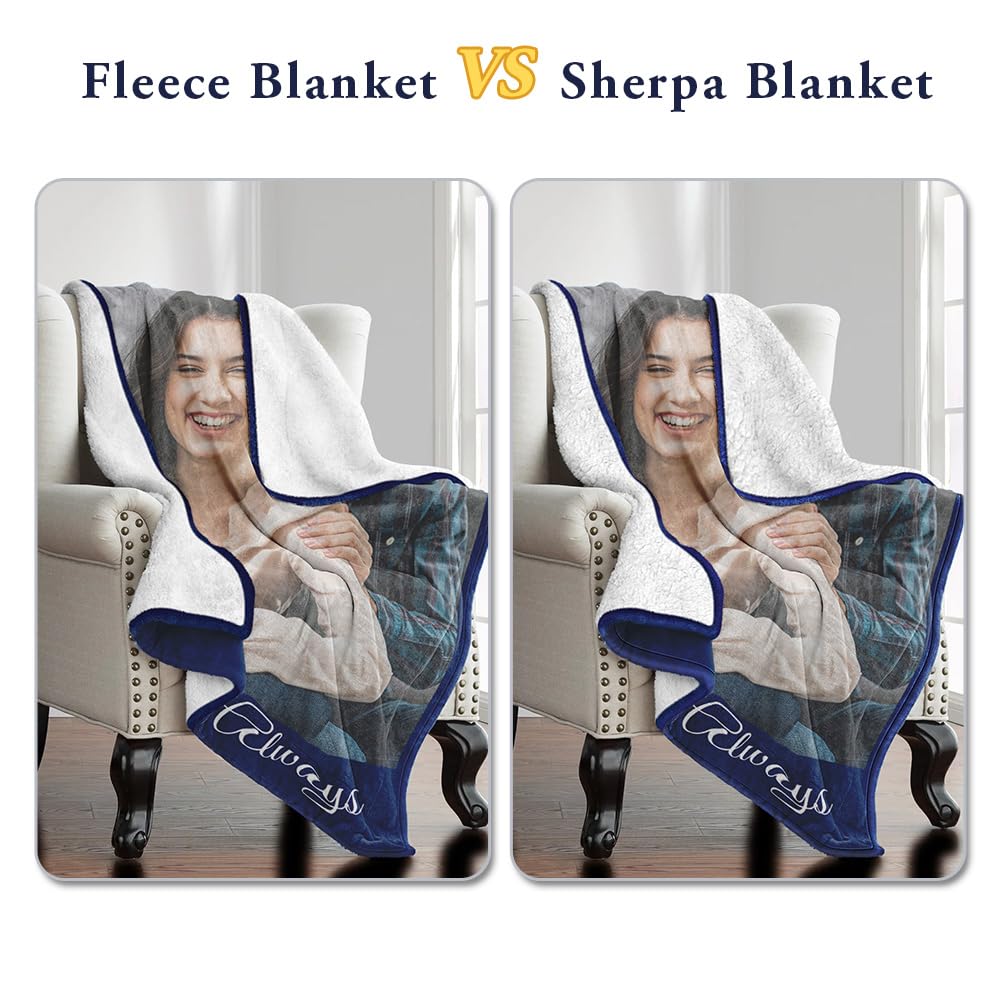 Custom Photo Sherpa Fleece Blanket - Personalized Couples Gift with Text | Soft, Warm & Fuzzy | Birthday & Christmas Present for Boyfriend/Girlfriend | Perfect for Cuddling, Home Decor & Romantic Gifts