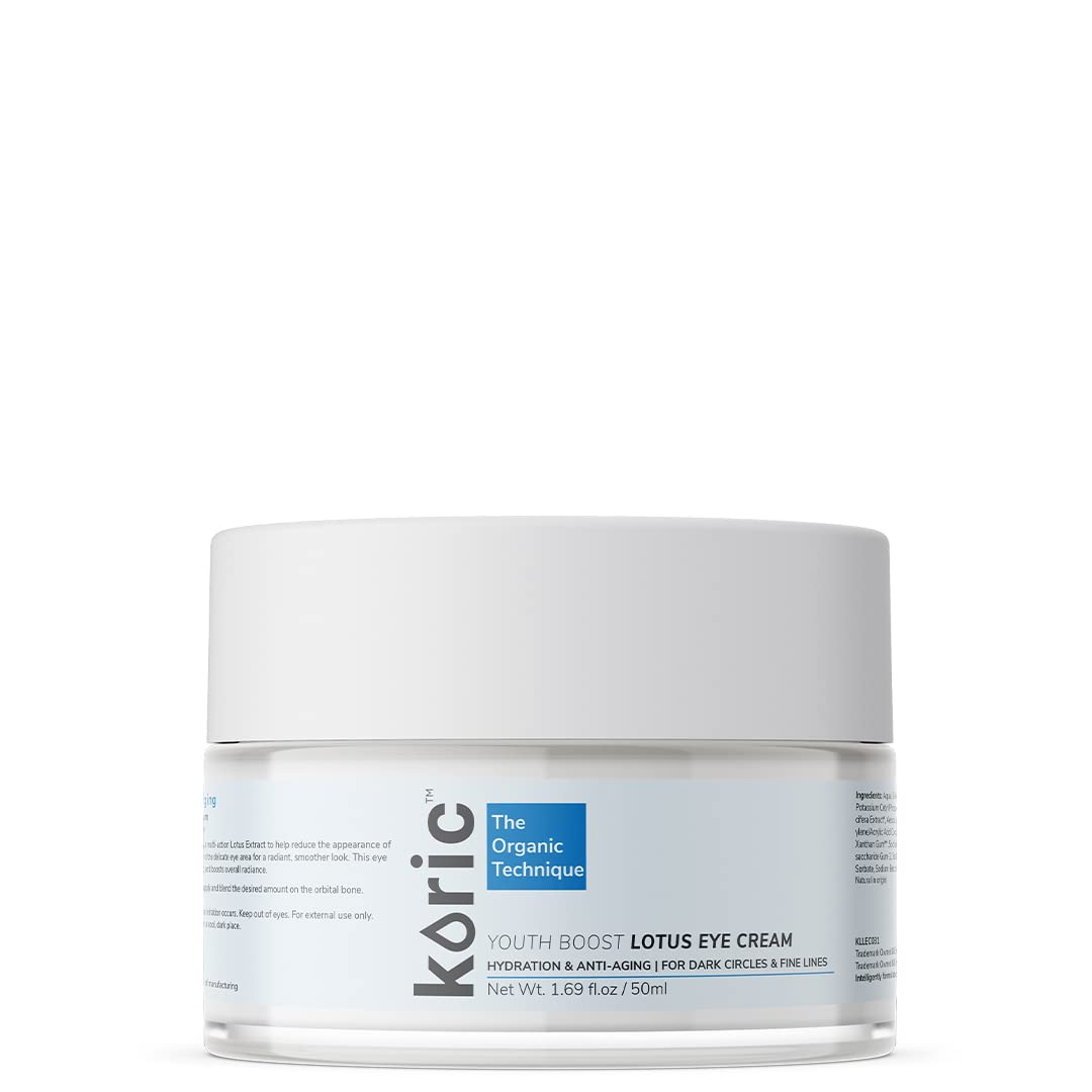 Koric Hydration & Anti-Aging Youth Boost Lotus Eye Cream - Dark Circles & Fine Lines Treatment with 0.5% Vitamin E & Cucumber Extract, Reduces Puffiness & Crow's Feet, pH 5.0 - Perfect for Morning & Night Skincare Routine