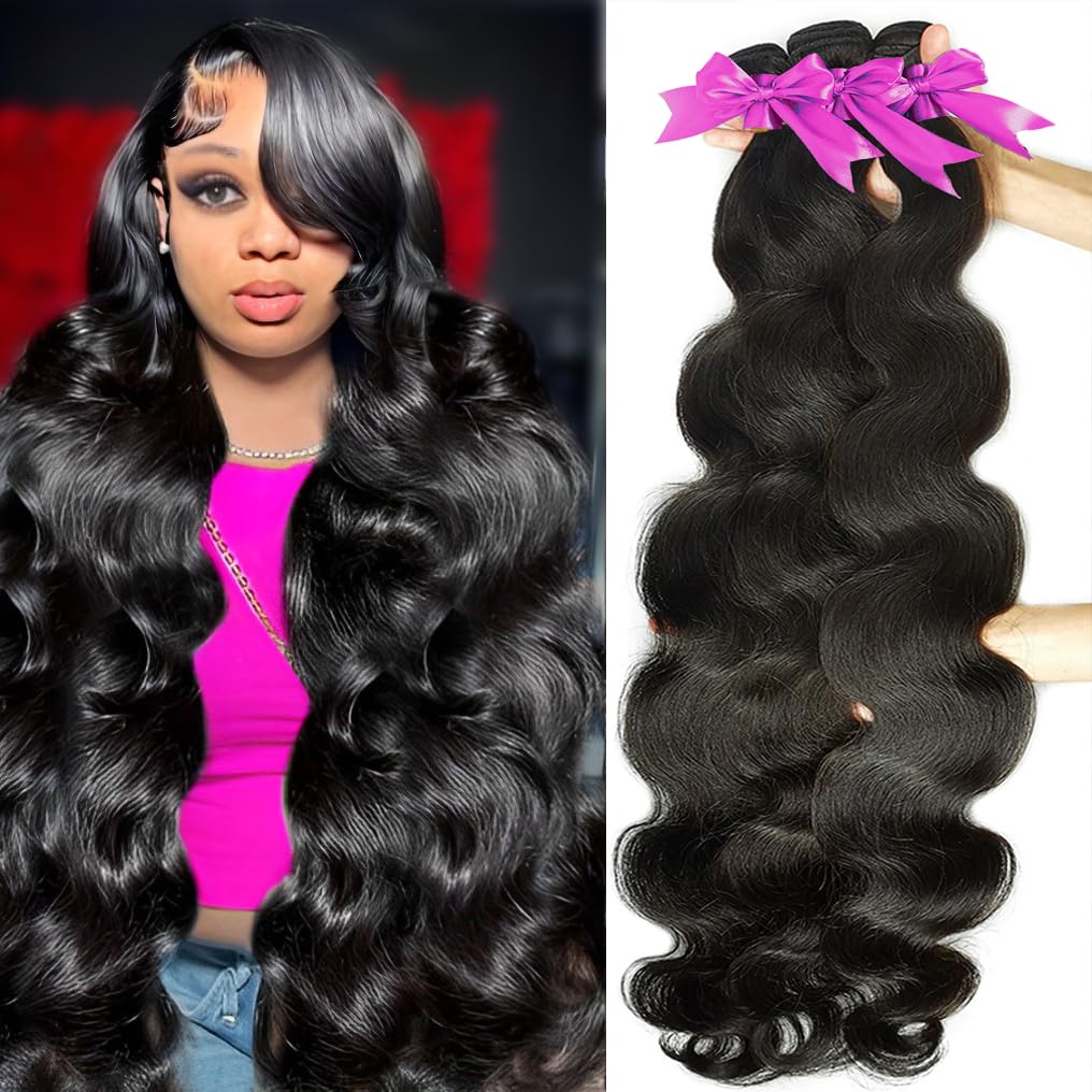 12A Body Wave Human Hair Bundles 22 24 26 Inch 100% Brazilian Virgin Hair Extensions - 3 Bundles Deal Natural Black for Women | Perfect for Weaving, Styling & Daily Wear