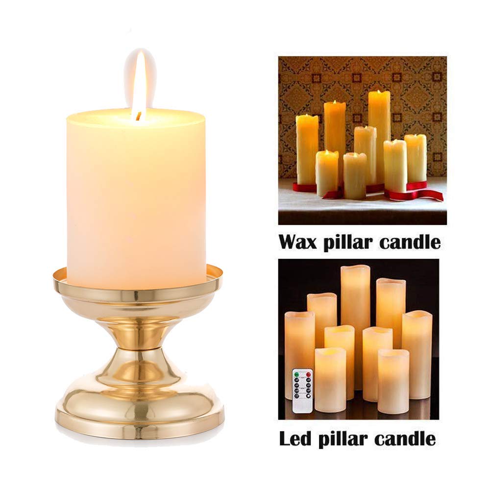 4 Pcs Gold Metal Pillar Candle Holders - Elegant 3