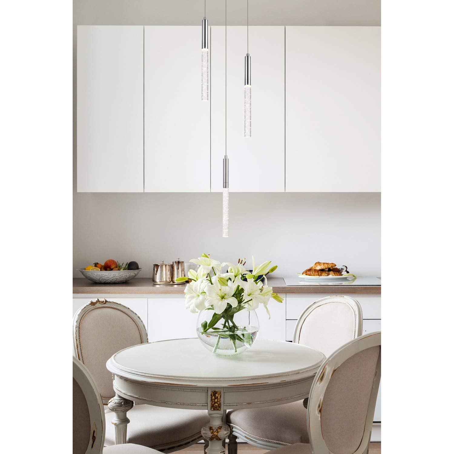 Ruelle 3-Light Chrome Pendant Light Fixture - Modern Hanging Ceiling Lamp for Kitchen Island, Dining Room, or Bedroom Lighting