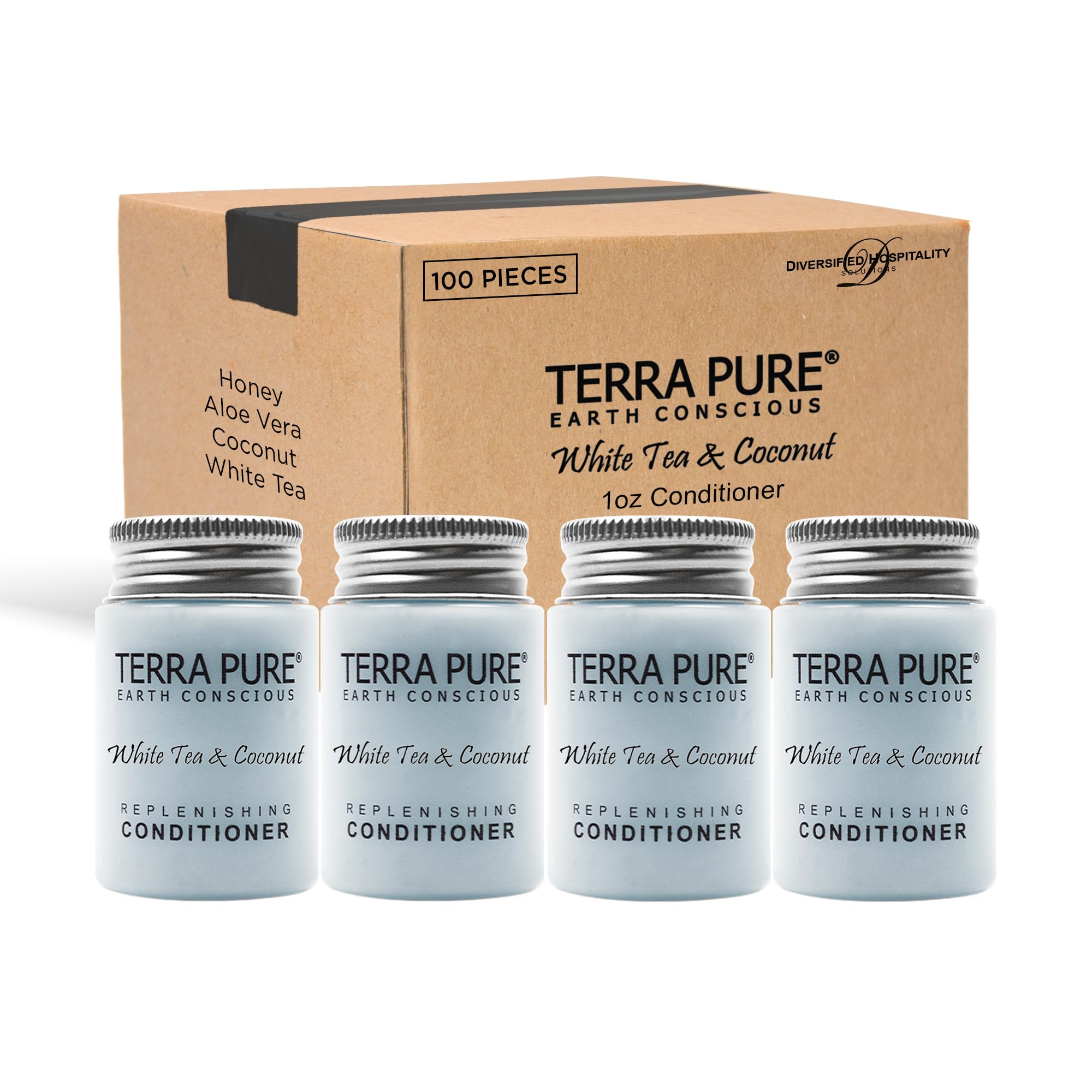 Terra Pure White Tea & Coconut Shampoo, Conditioner & Body Wash Travel Size Set - 1 oz Each (Pack of 100) | Hotel Amenities, Travel Toiletries, Gym Essentials & Vacation Must-Haves