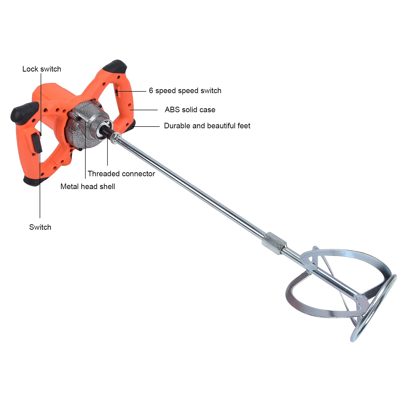 6-Speed Adjustable Handheld Concrete Mixer - Portable Mortar & Grout Mixing Drill for Paint, Plaster, Mud - 220V EU Plug - Perfect for DIY Home Renovation, Construction Projects & Craft Work