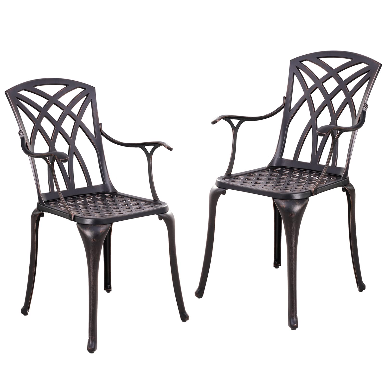 **All-Weather Cast Aluminum Patio Chairs Set of 2 with Armrests - Durable Outdoor Dining Chairs for Garden, Deck & Backyard in Antique Bronze - Perfect for BBQs, Poolside Lounging & Outdoor Entertaining**