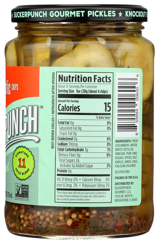 SuckerPunch Spicy Garlic Original Pickles - 24oz (Pack of 12) | Bold & Tangy Flavor | Perfect for Burgers, Sandwiches & Snacking | Great for BBQs, Parties & Gifts