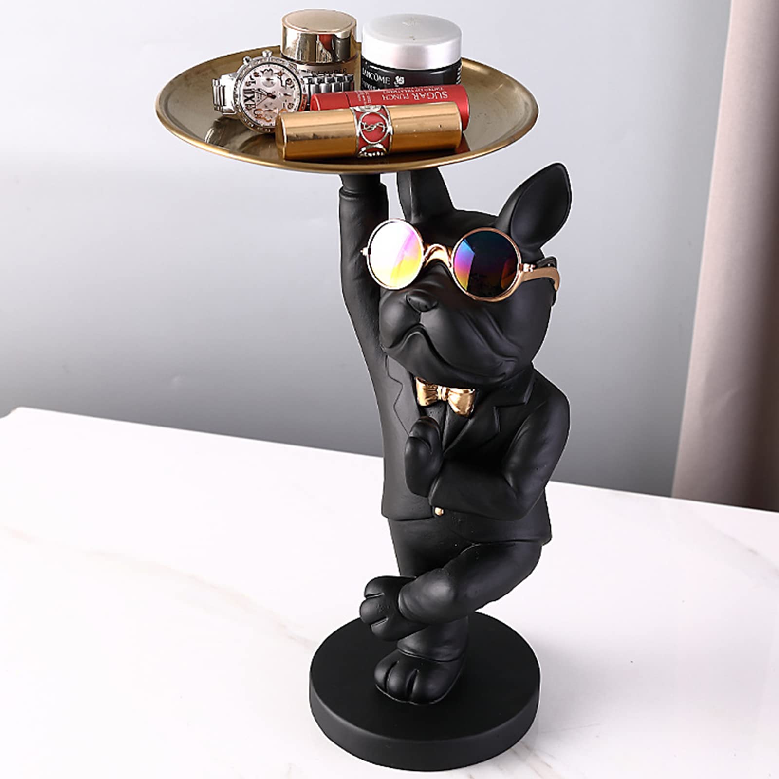 Tauzveok Resin Bulldog Statue with Storage Tray - Cute Yoga Dog Sculpture for Keys, Snacks & Candy - Home & Office Desktop Decor - Perfect for Organizing Small Items & Adding Playful Style to Your Space
