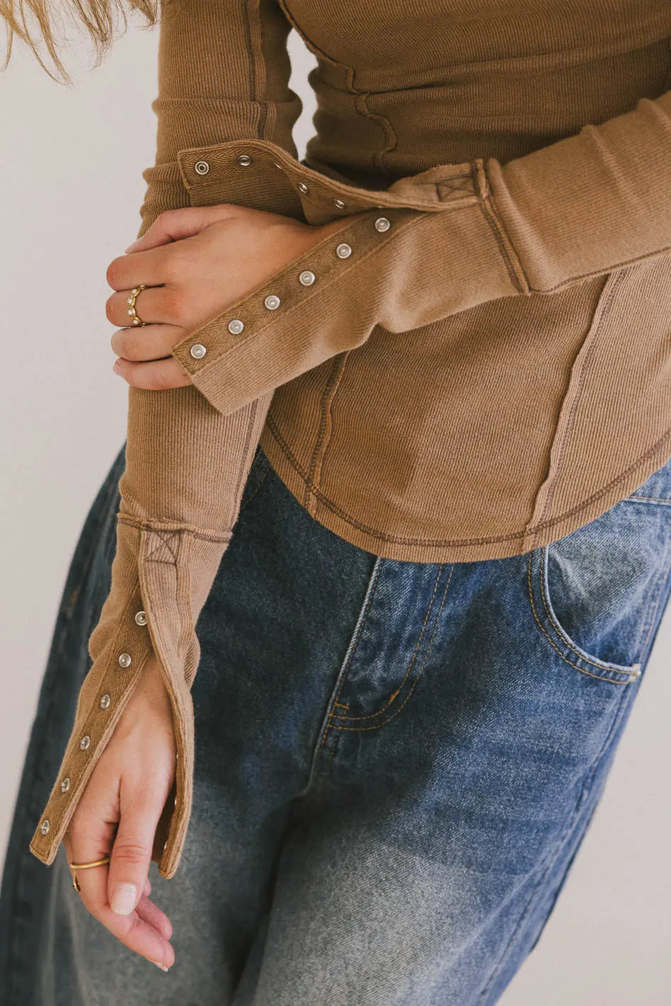 Astrid Ribbed Top for Women - Soft Stretchable Brown Knit Shirt, Casual & Layering Essential for Fall & Winter Outfits