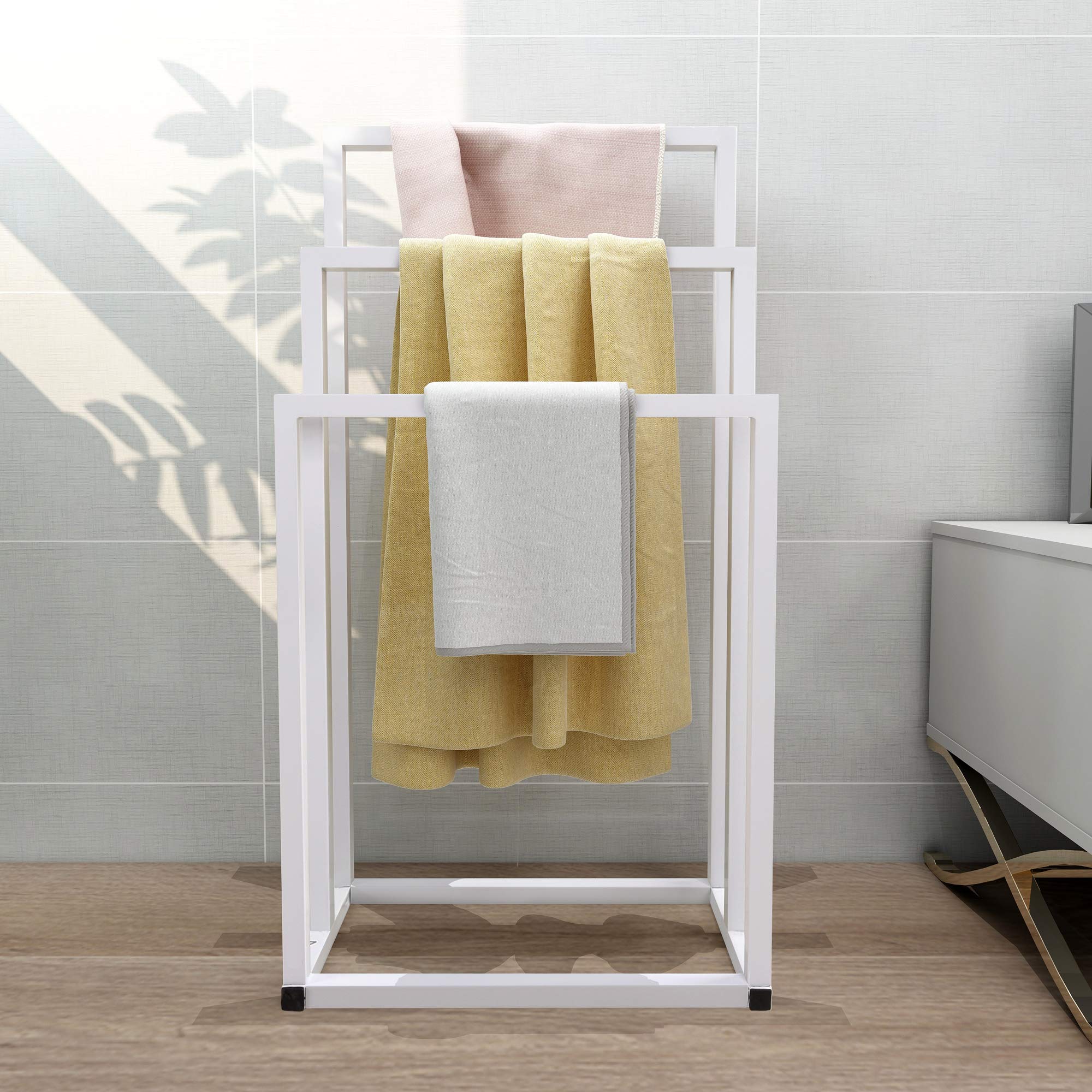 Ochine 3-Tier Freestanding Metal Towel Rack - Modern Black Bathroom Organizer with 3 Bars for Towels & Washcloths | Space-Saving Storage Solution for Small Bathrooms, Laundry Rooms & Dorm Accessories