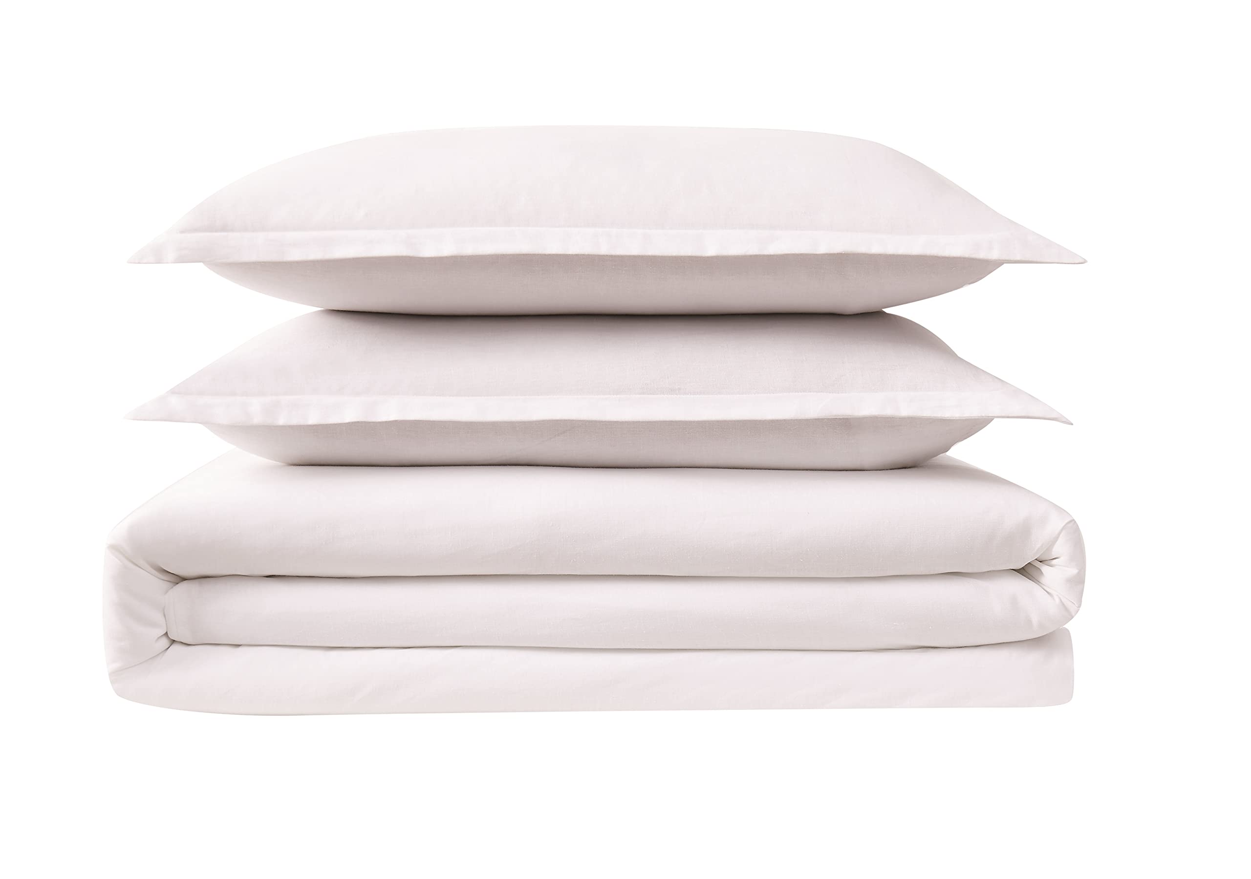 FRYE Cotton Linen Blend White 3-Piece King Duvet Cover Set - Soft & Breathable Bedding for Luxury Master Bedroom & Guest Room Decor