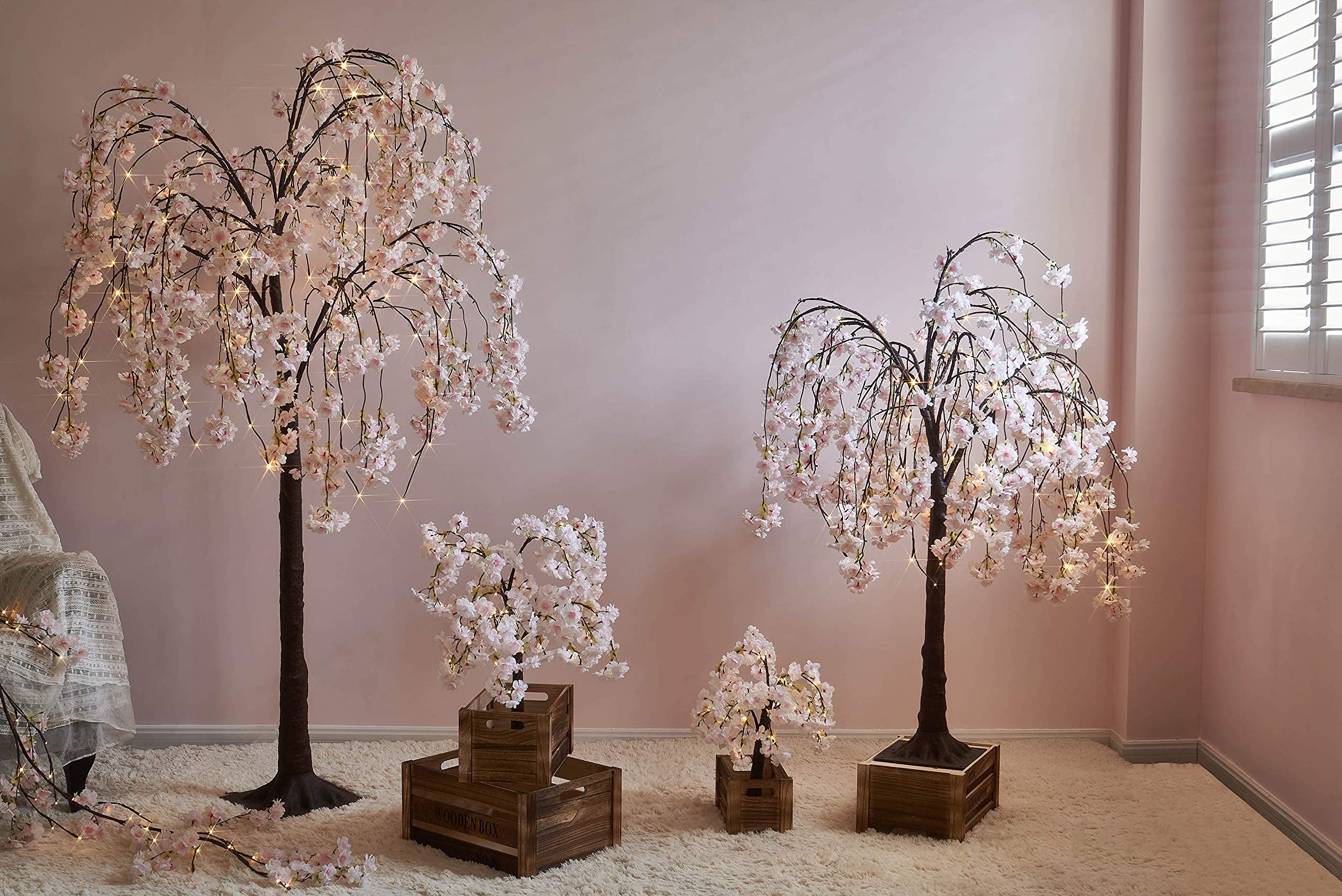 LITBLOOM 18IN Pink LED Cherry Blossom Tree with Timer - 40 Warm White Lights, USB/Battery Powered Artificial Bonsai for Wedding, Party, Home, Birthday Decor - Perfect for Tabletop, Bedroom, and Garden Ambiance