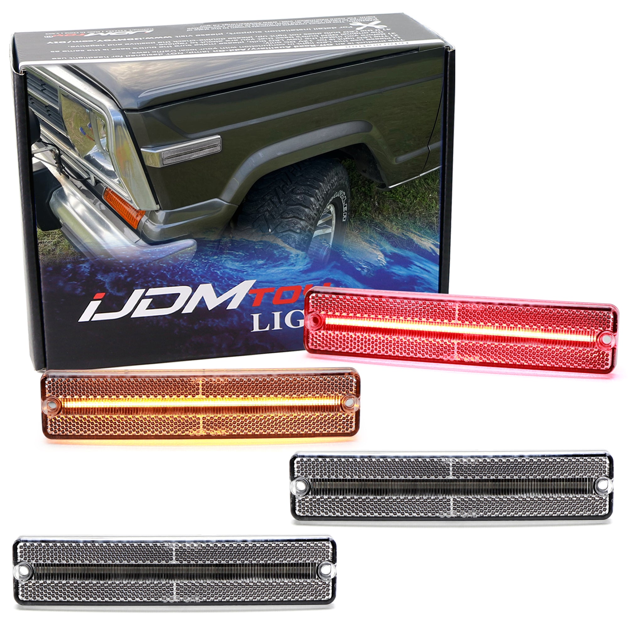Clear Lens Amber/Red Full LED Strip Side Markers for 1984-1991 Jeep Grand Wagoneer - Durable Off-Road Lighting for Night Driving & Enhanced Visibility