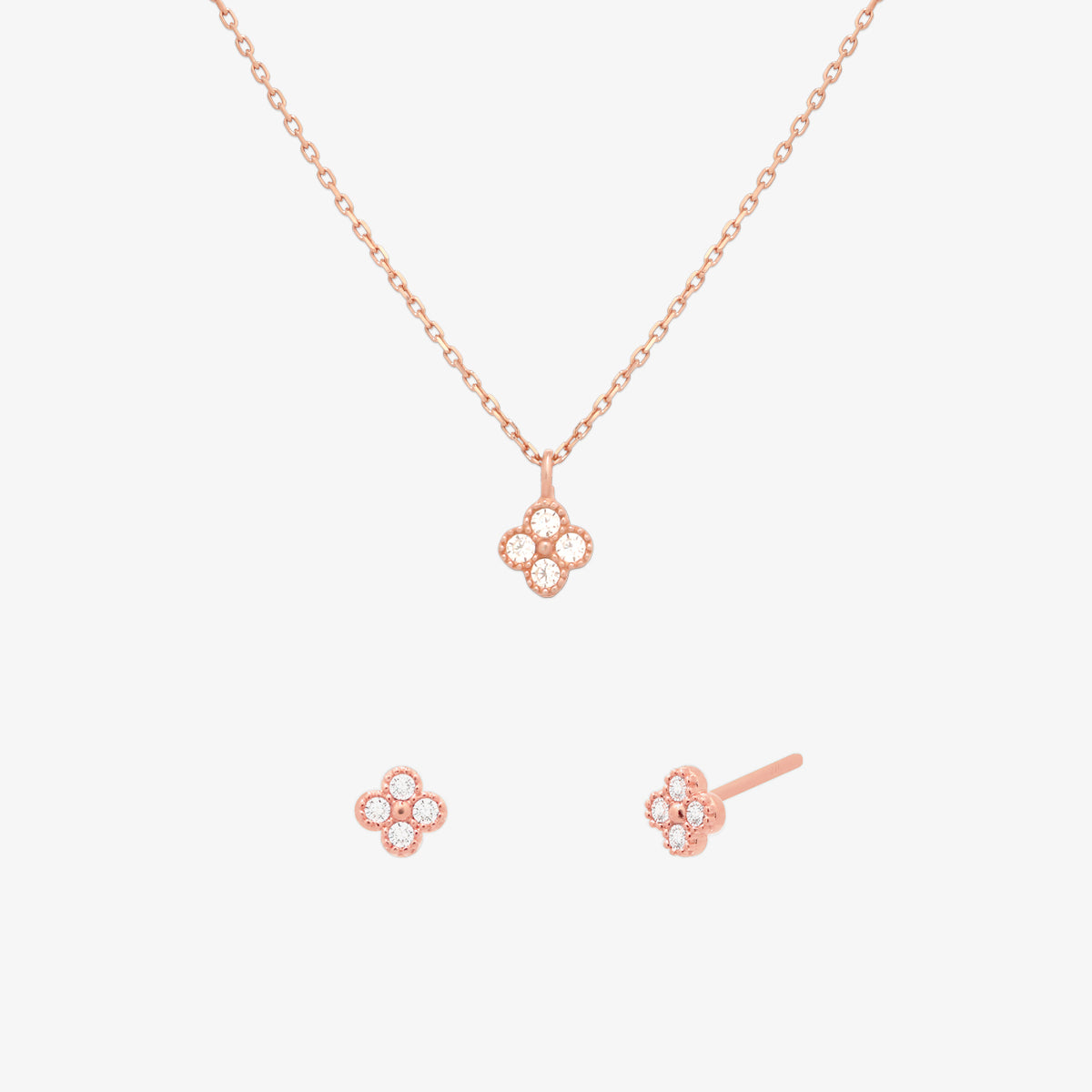 Rose Gold Clover Sparkle Jewelry Set - Elegant Necklace, Earrings & Bracelet for Women | Perfect for Weddings, Parties & Everyday Wear