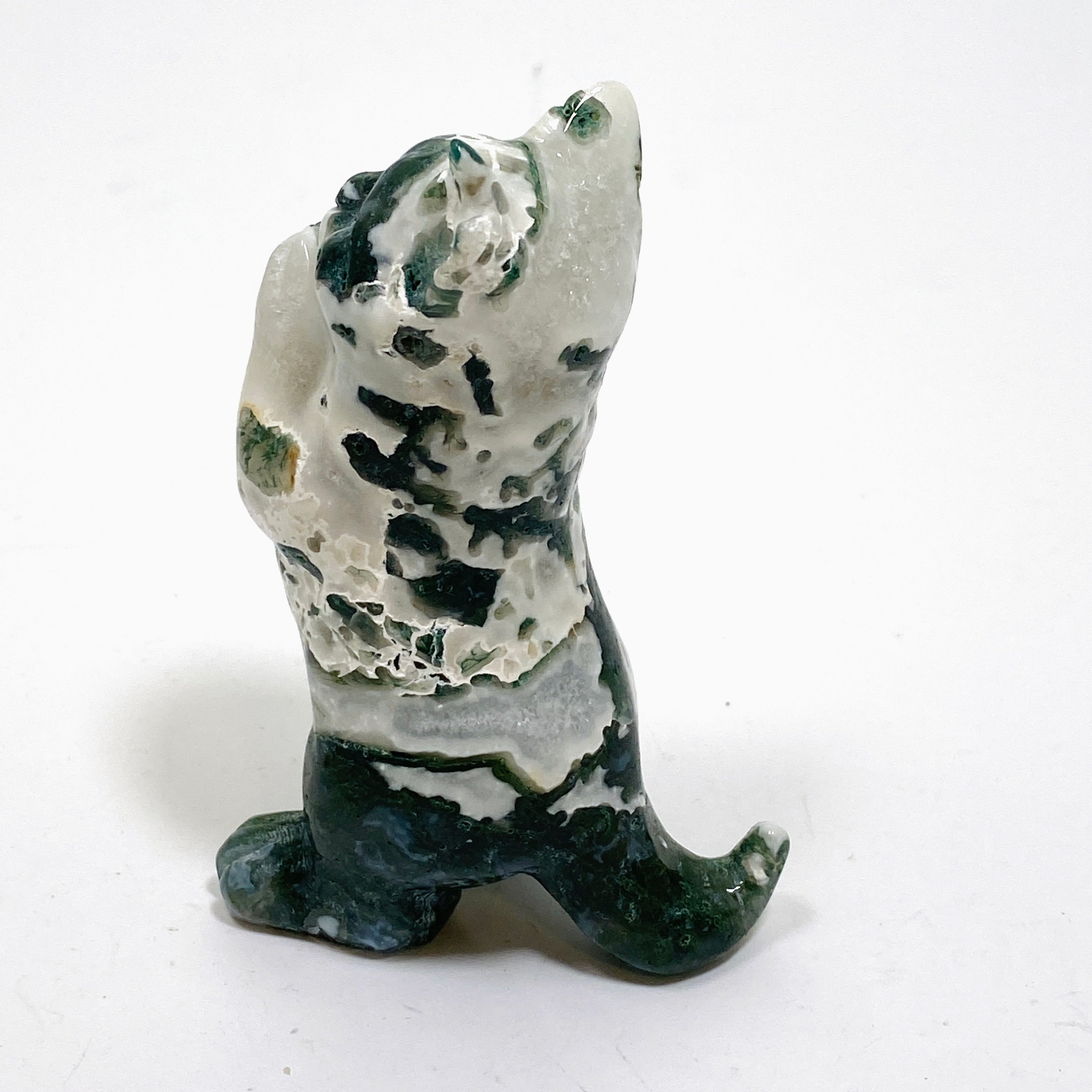 Natural Moss Agate Cat Carving Handmade Figurine - MAC 04 - Spiritual Healing Stone for Home Decor, Meditation & Gifts