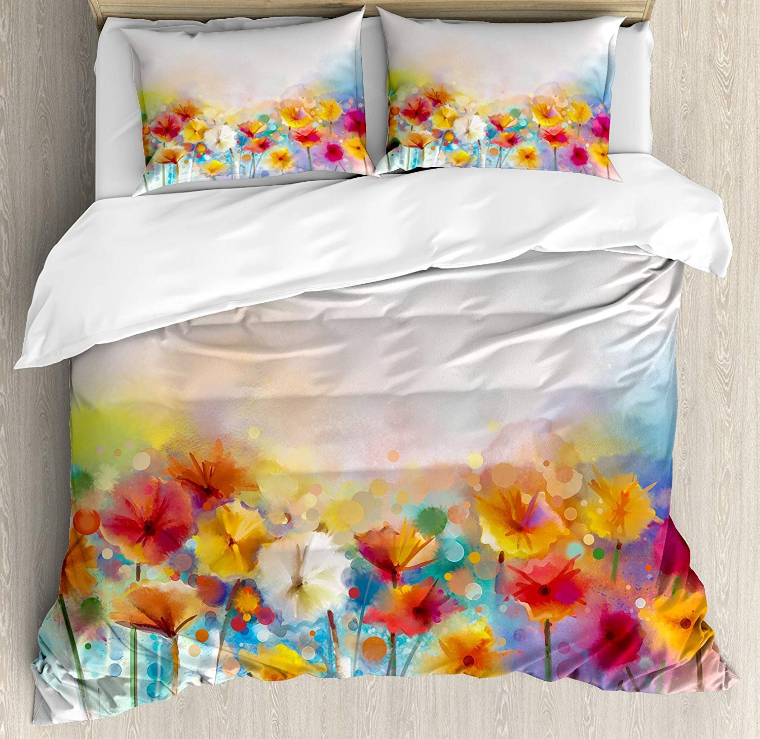 Gerbera Flower 3-Piece Queen Size Bedding Set - Textured Duvet Cover & Pillowcases for Kids, Teens & Adults | Artisan-Inspired Bouquet Design | Perfect for Nursery, Guest Room & Master Bedroom Decor