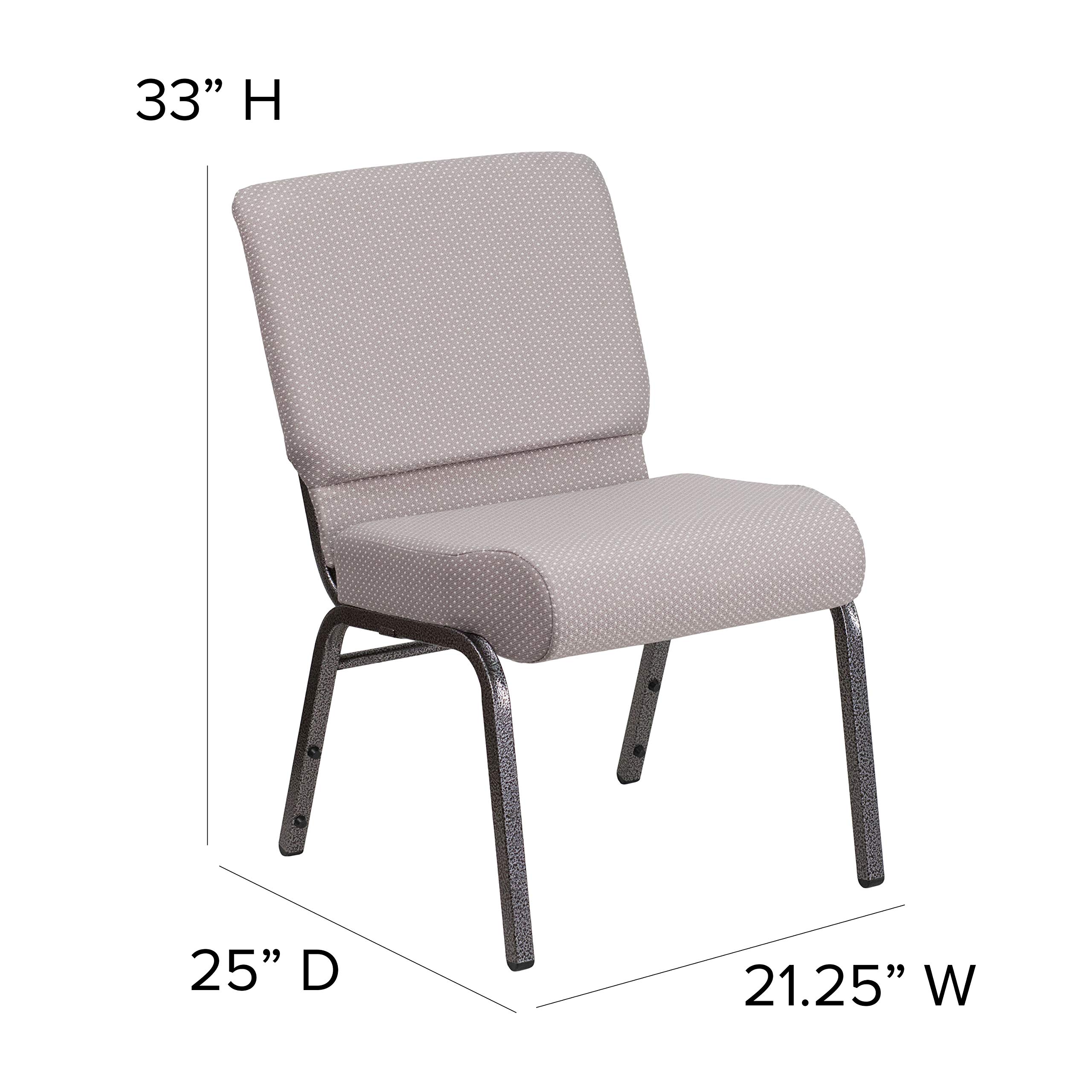 EMMA & OLIVER 21 Inch Wide Gray Dot Fabric Church Chair with Silver Vein Frame - Comfortable Padded Seat for Worship Services, Weddings & Events