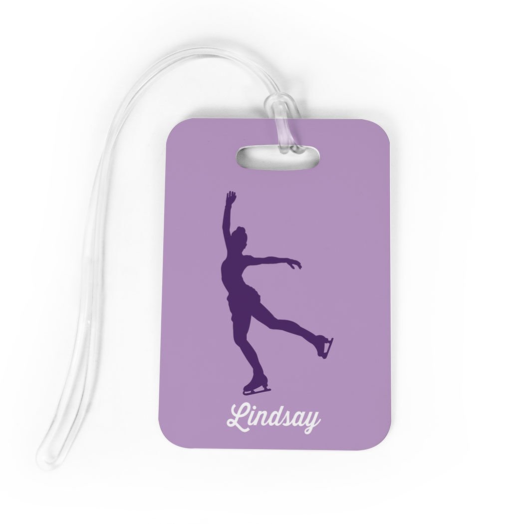 Figure Skating Luggage Tag & Bag Tag - Elegant Figure Skater Silhouette Design with Standard Lines - Medium Size Lavender - Perfect for Travel Luggage, Gym Bags & Ice Skating Gear Identification
