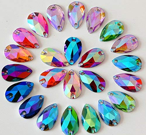 STORE99® 200pcs Light Pink Teardrop Rhinestones - 7x12mm Flatback Resin Sew-On AB Crystals for Clothing, Costumes & DIY Crafts | Perfect for Dress Embellishment, Accessories & Home Decor
