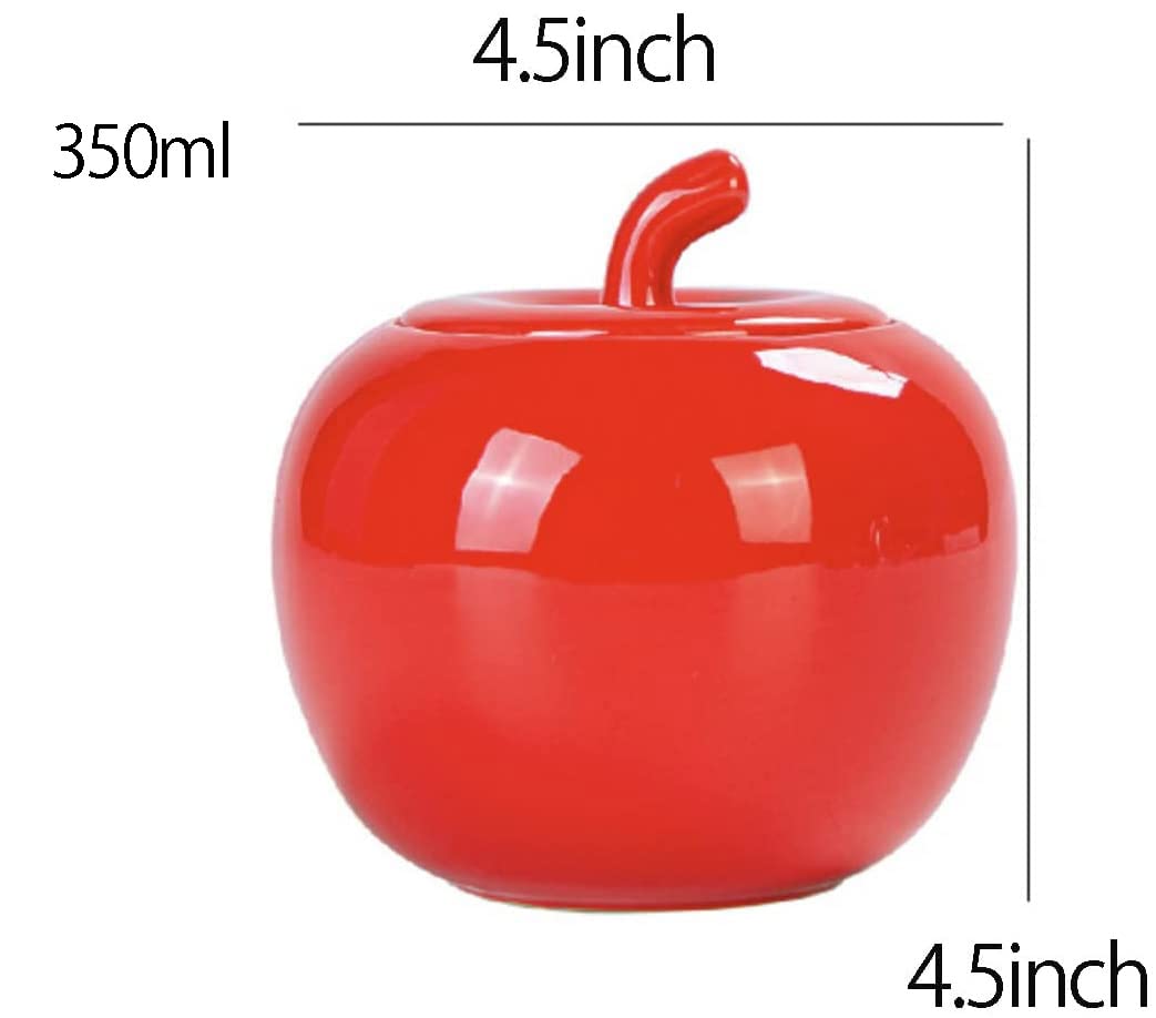 Red Ceramic Apple-Shaped Candy Dish with Lid - 350ml Food Storage Jar for Christmas Treats, Holiday Decor & Kitchen Countertop Display