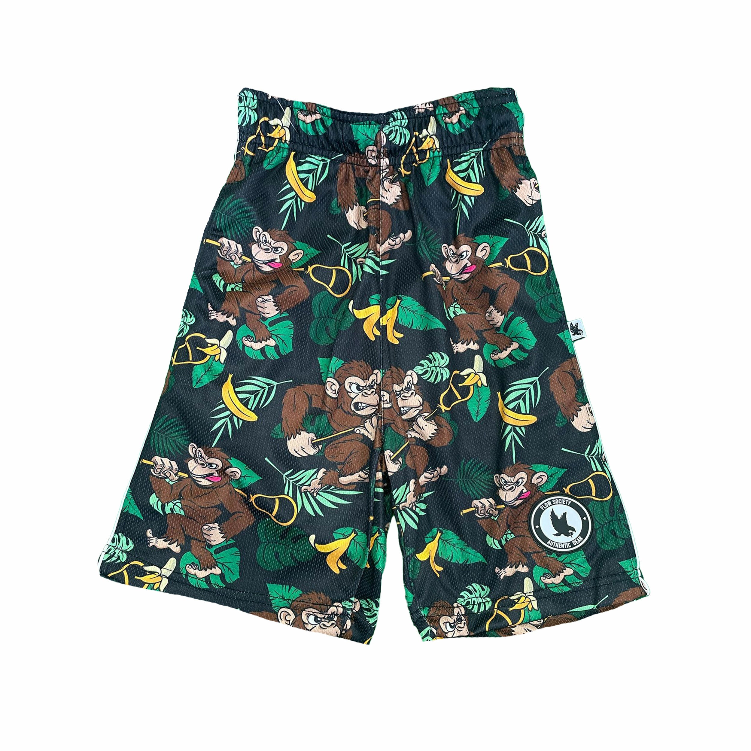 Boys Jungle Monkey Lax Shorts - Comfortable Cotton Athletic Shorts for Kids Outdoor Play, Sports & Summer Activities