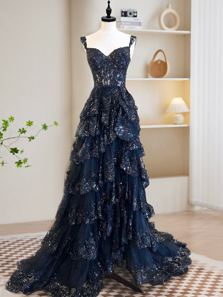 Elegant Black A-Line Tulle Sequin Long Prom Dress - Formal Evening Gown for Homecoming, Ball, and Special Occasions