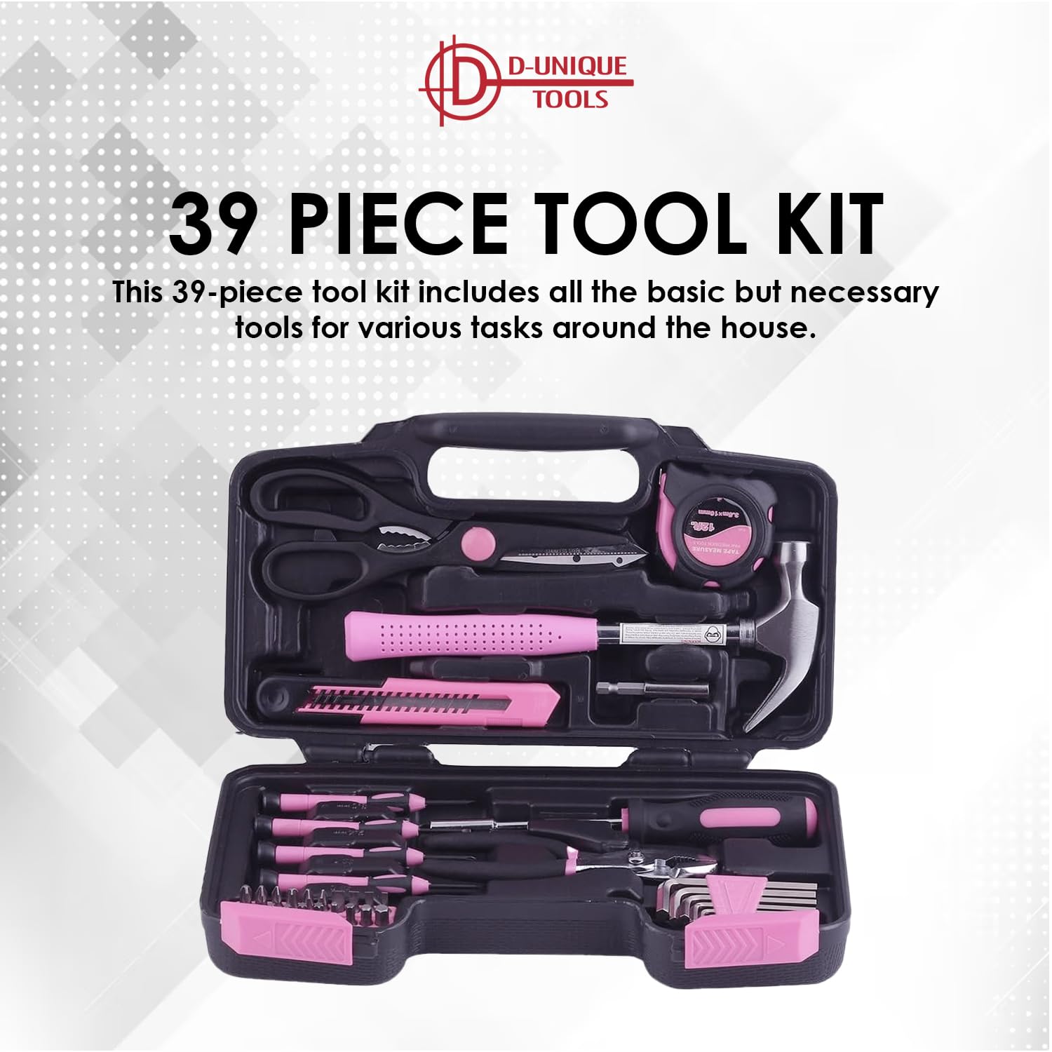 39-Piece Pink Tool Kit Set - Essential DIY Home Repair Tools for Household, College Students, Women & Men | Perfect for Small Fixes, Apartment Maintenance & Craft Projects