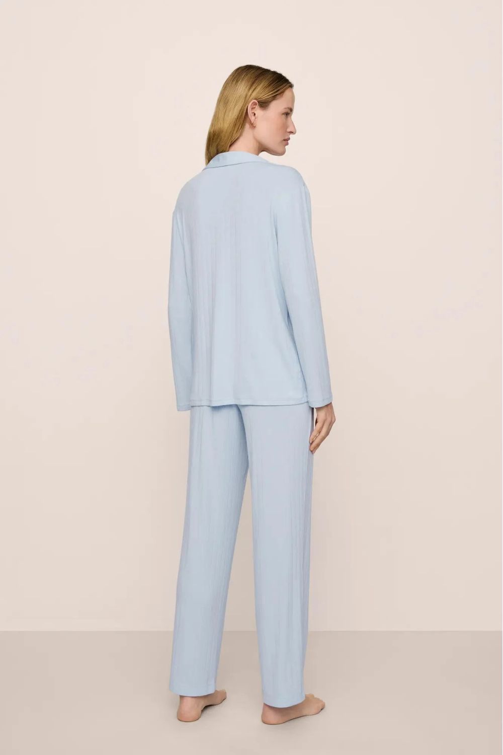 Gisele Ribbed Long Pajama Set for Women - Soft Cotton Sleepwear in Nantucket Breeze | Cozy Loungewear for Relaxing at Home & Sleepovers