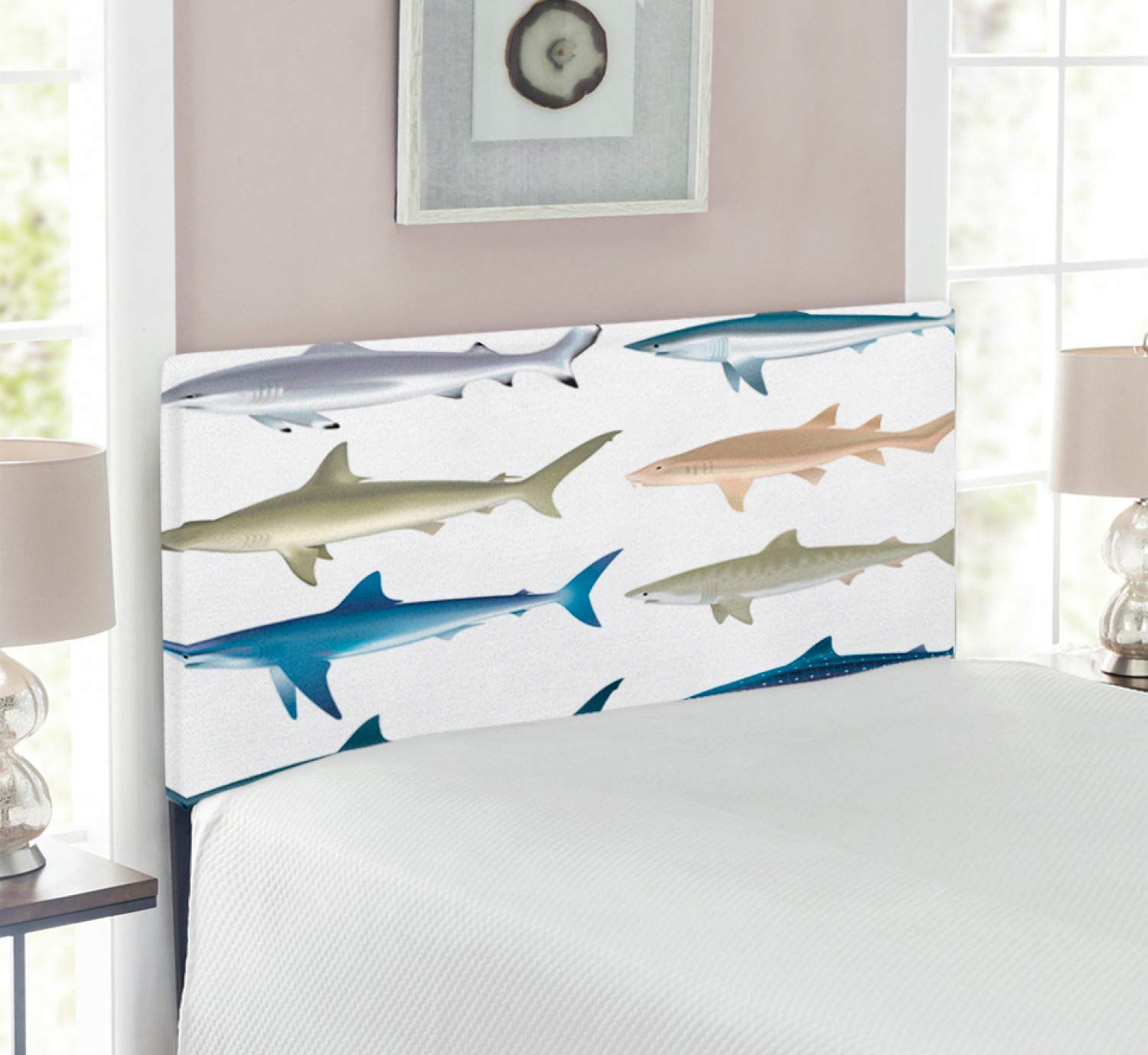 Premium Upholstered Shark Headboard - Twin Size with Memory Foam | Angel, Cow, Hammerhead & Sand Sharks Design | Nautical Themed Metal Bed Headboard for Kids & Teens Room Decor | Perfect for Ocean Lover's Bedroom, Beach House or Underwater Theme Nursery