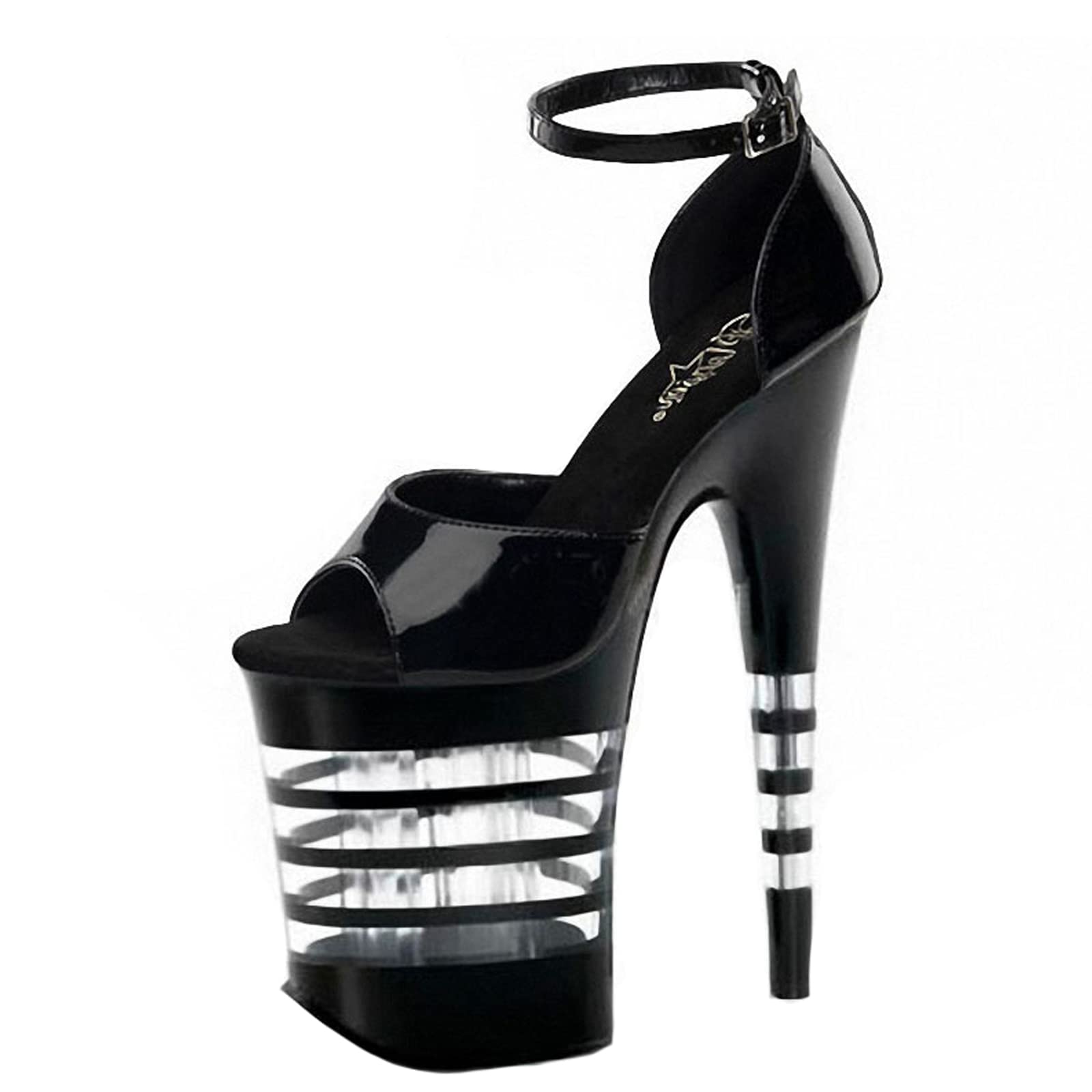 Black Women's Ankle Strap 20CM/7.87IN High Heel Sandals - Peep Toe Stiletto Platform Pumps for Wedding, Bridal Party & Evening Dress Occasions