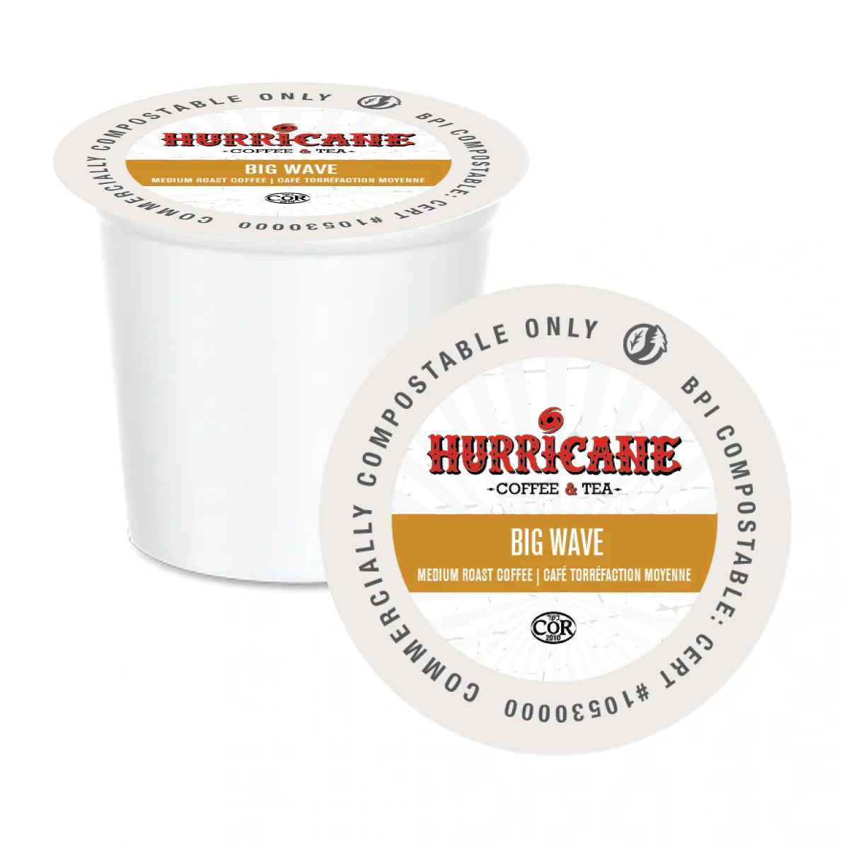 Hurricane Coffee Big Wave Compostable Single Serve Coffee Pods - 20 Count Eco-Friendly K-Cup Compatible for Keurig Brewers | Perfect for Home, Office & Camping Use