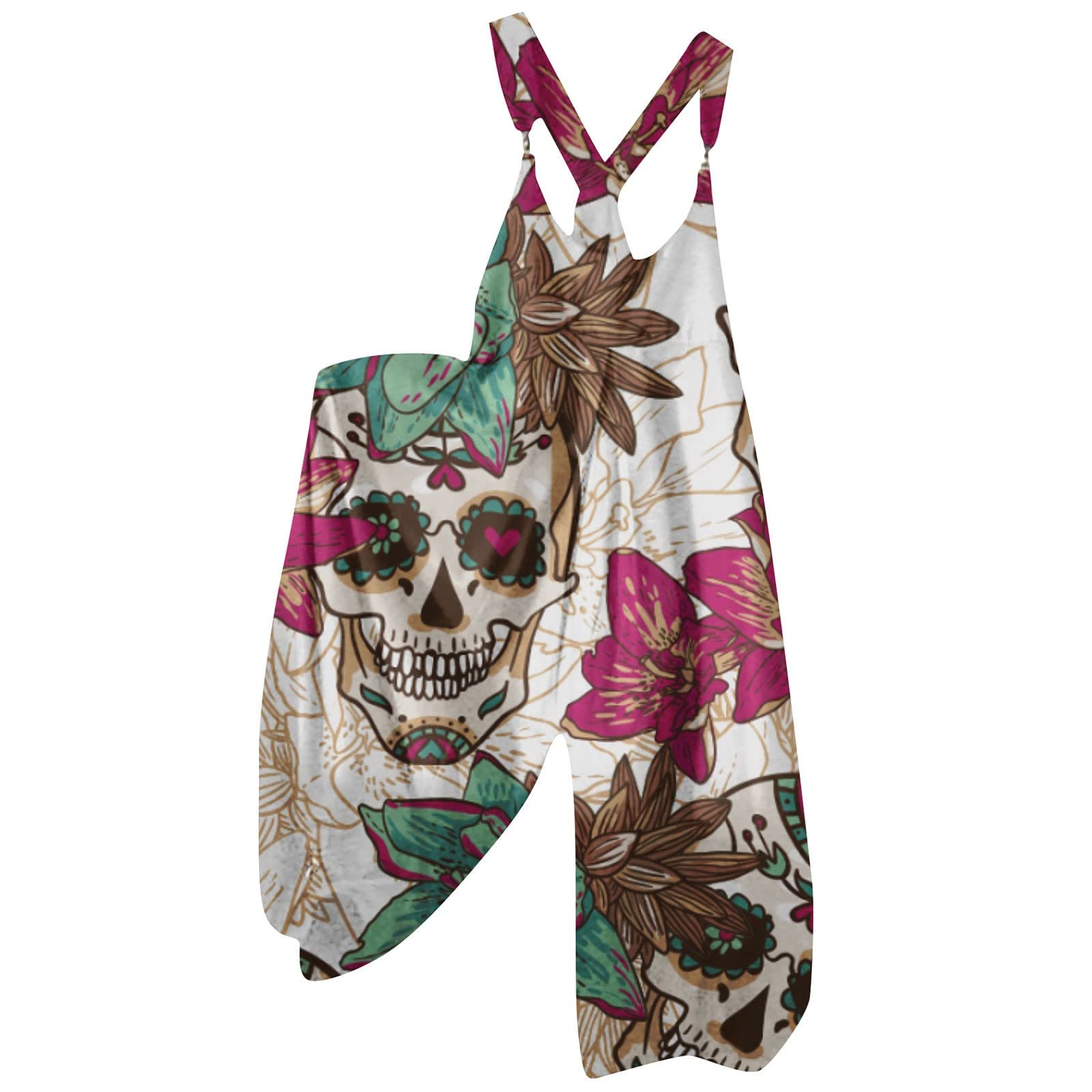 2022 Winter Skull Print Women's Overalls - Warm Cotton Baggy Wide Leg Pants, Loose Fit Romper Jumpsuit with Bib | Casual Outfit, Streetwear Fashion, Gothic Style