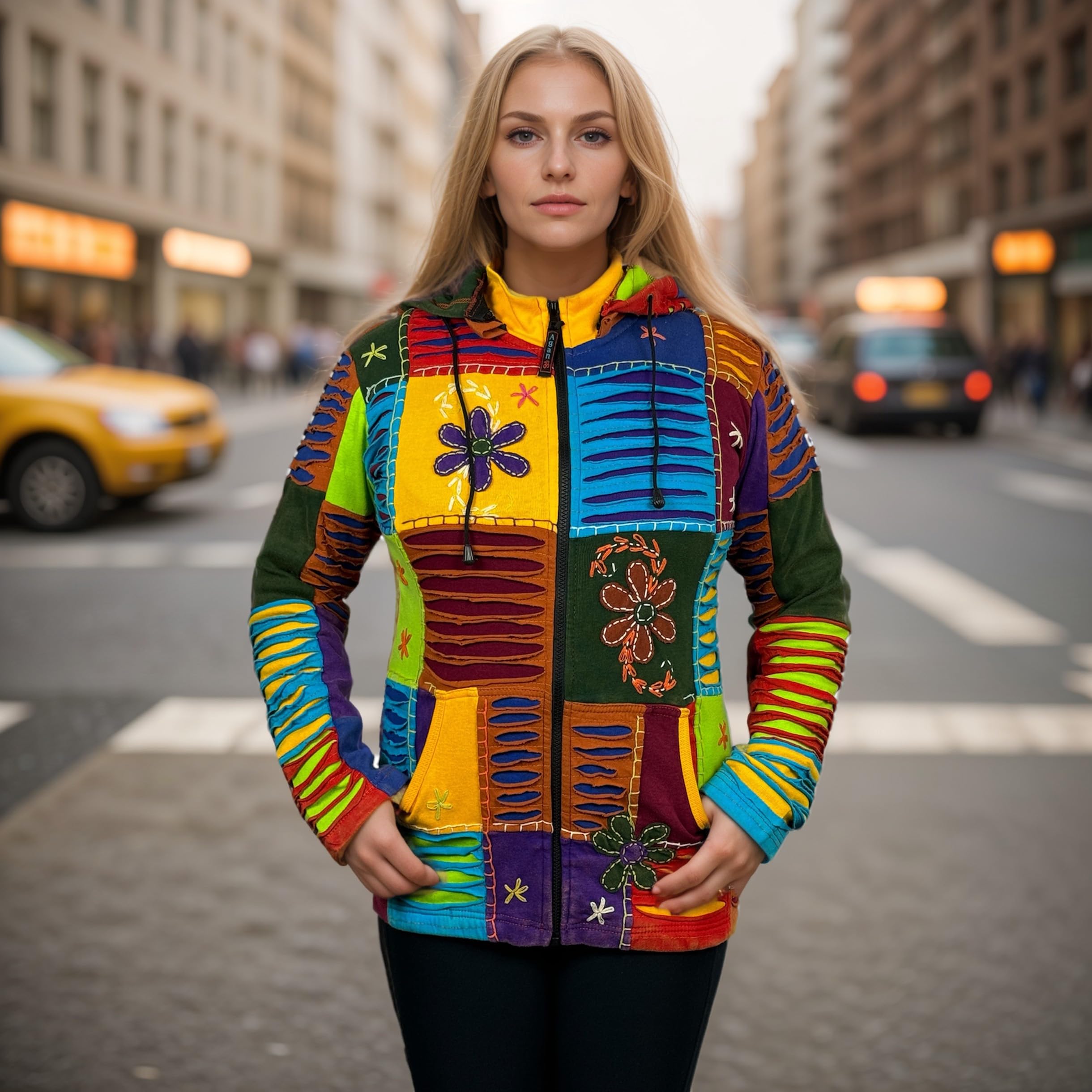 Agan Traders 2025 Spring Tie-Dye Patch Embroidered Women's Zip Up Hoodie Jacket - Boho Chic Fashion for Casual Wear, Street Style & Outdoor Adventures