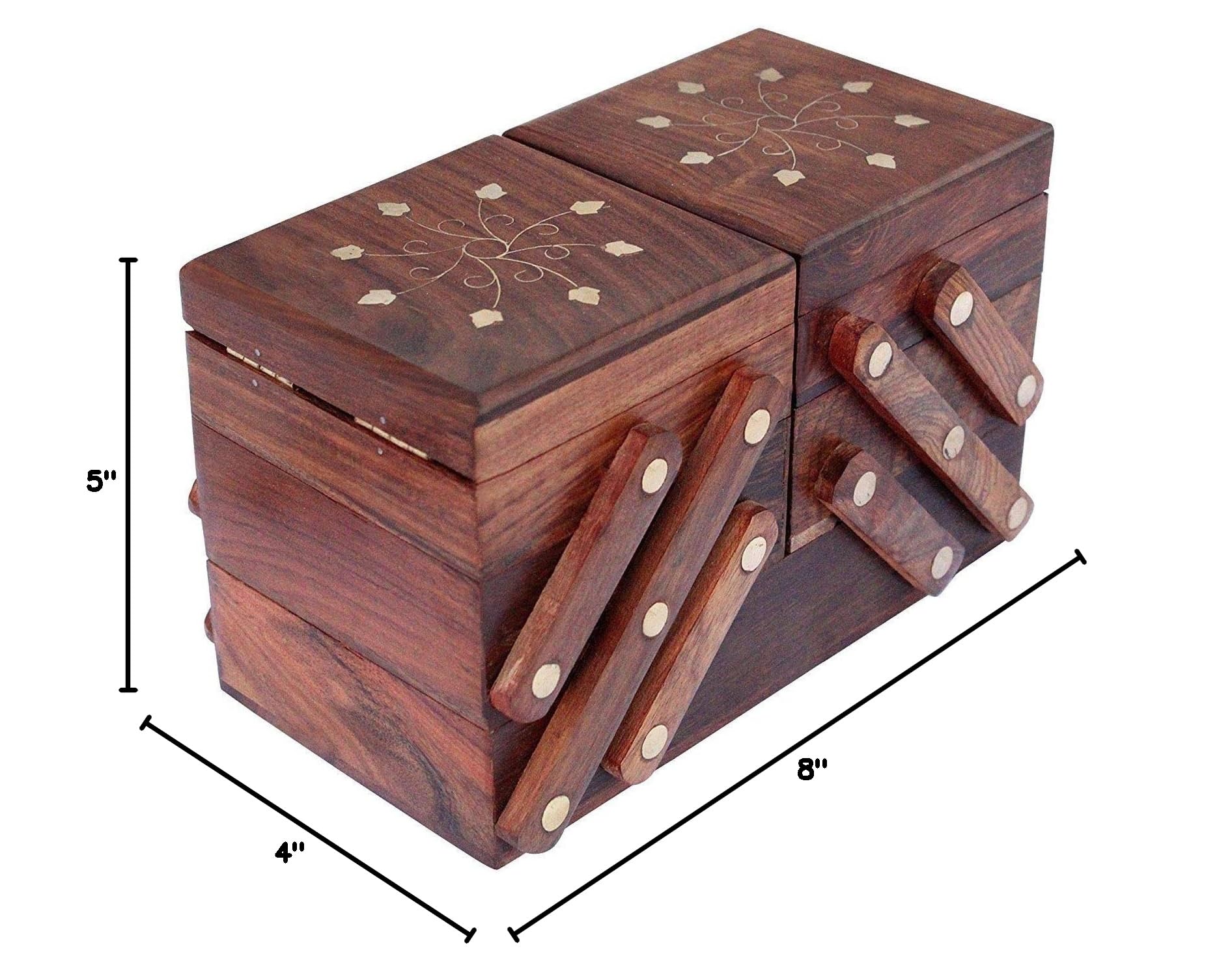 Handmade Vintage Wooden Jewelry Box - Piru Foldable Jewelry Organizer with Attractive Design | Perfect for Travel, Gift Giving & Home Storage