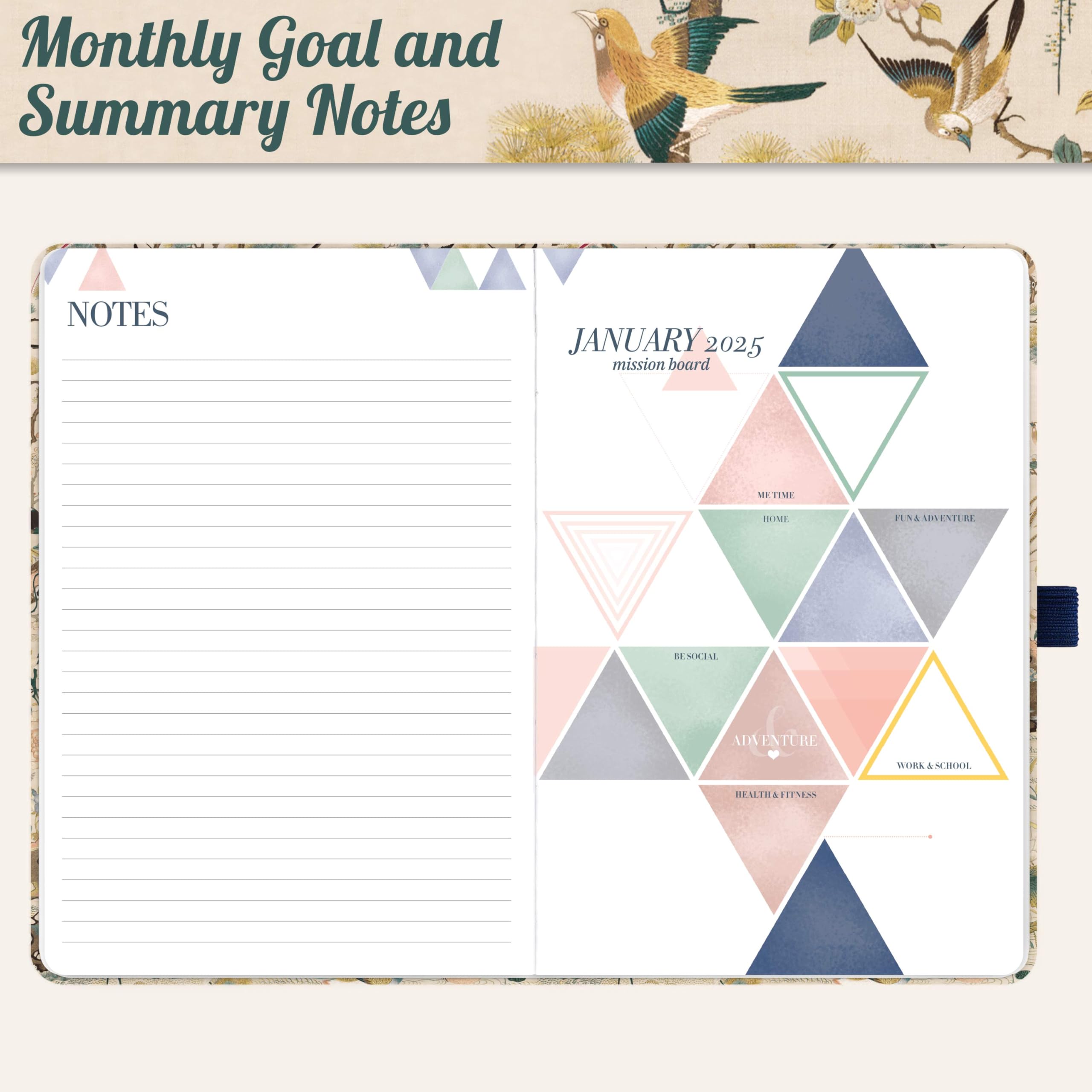2025 Planner - A5 Weekly & Monthly Diary 2025 with January to December Calendar, Notes Section & Mission Board | Elegant Hardcover Work Planner with Elastic Closure & Back Pocket | Perfect for Office, School, Business Planning & Personal Organization