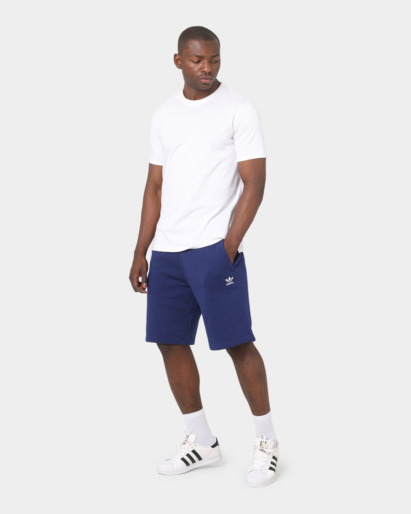 Adidas Essential Trefoil Shorts for Men - Comfortable Athletic Running Shorts with Pockets - Perfect for Gym, Jogging & Casual Wear - Night Sky Blue