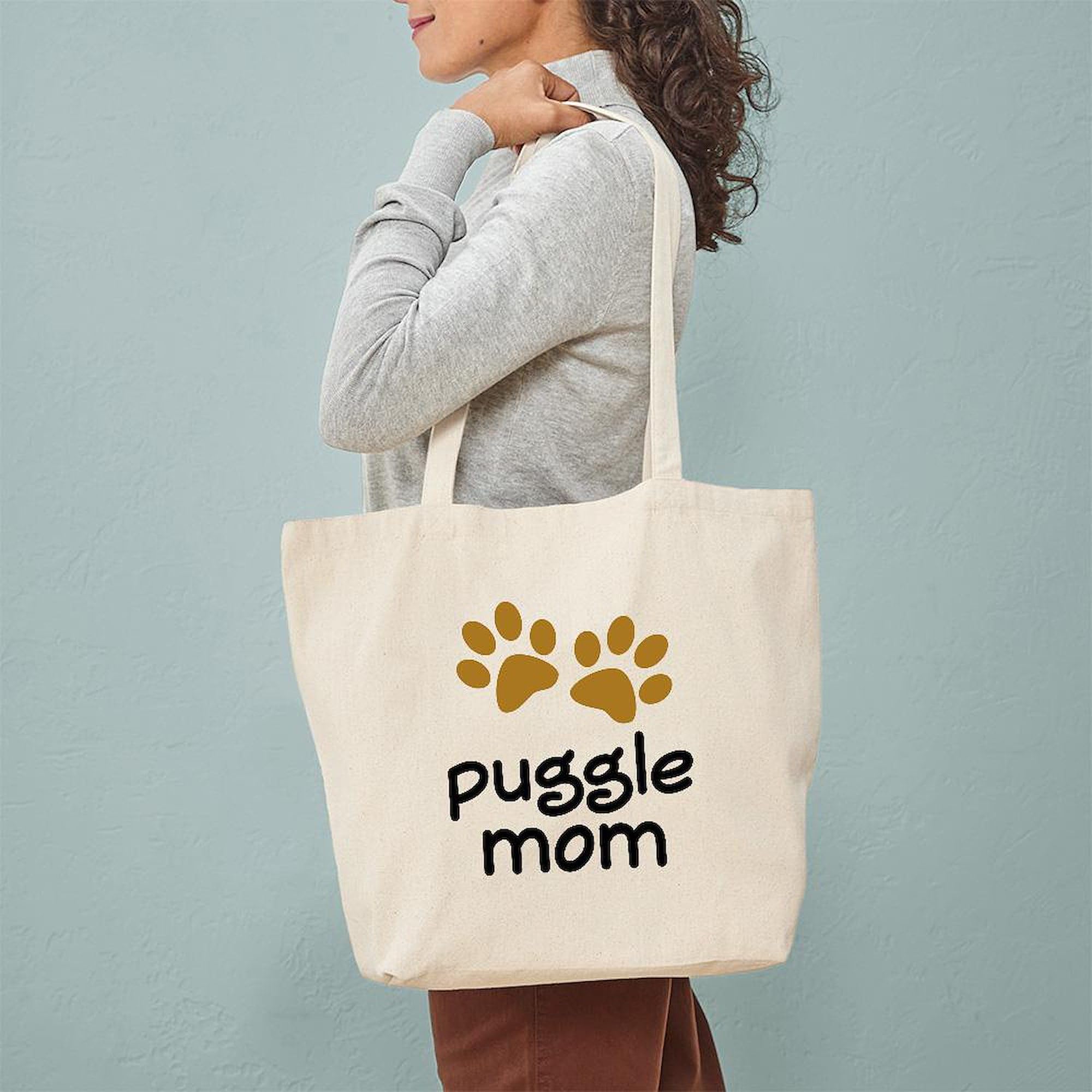 Cute Puggle Mom Tote Bag - Natural Canvas Reusable Shopping Bag for Women | Eco-Friendly Grocery Tote, Perfect for Mothers Day Gift, Beach Trips & Daily Errands