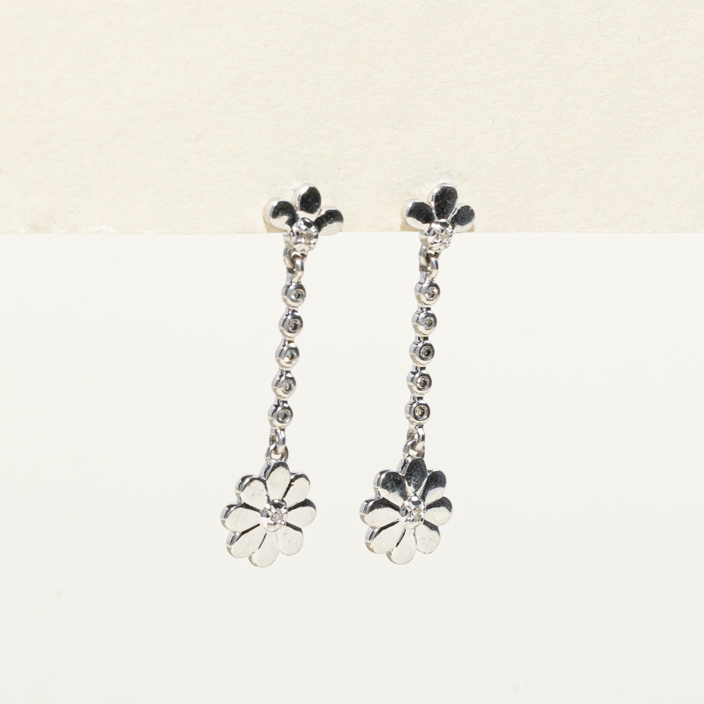 10K White Gold Floral Diamond Drop Earrings for Women | 0.02ctw Natural Diamonds | Elegant Dangle Earrings for Weddings, Parties & Special Occasions