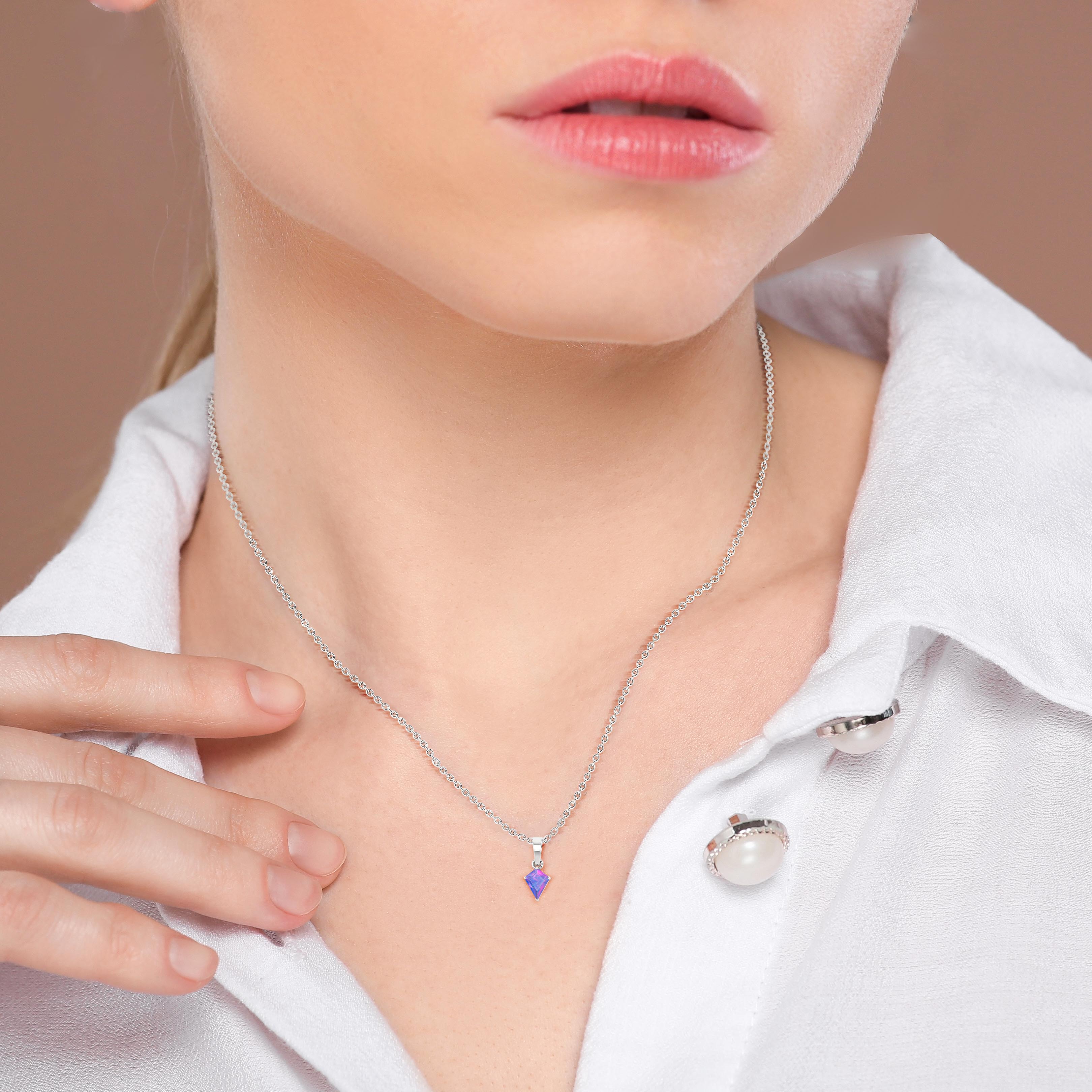 Lavender Opal Kite Gemstone Pendant Necklace for Women - Elegant Dainty Jewelry Gift for Birthday, Anniversary & Valentine's Day - Perfect for Everyday Wear & Special Occasions