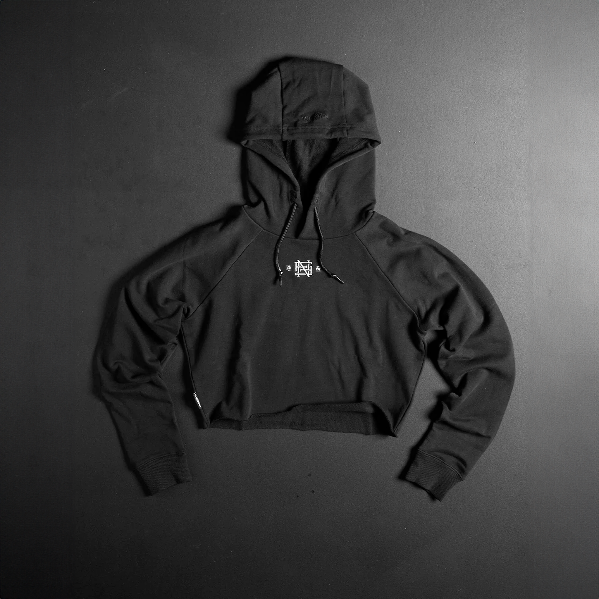EMB Crop Hoodie for Women - Black Oversized Pullover Sweatshirt | Cozy Streetwear for Casual Outfits, Gym, and Lounge Wear