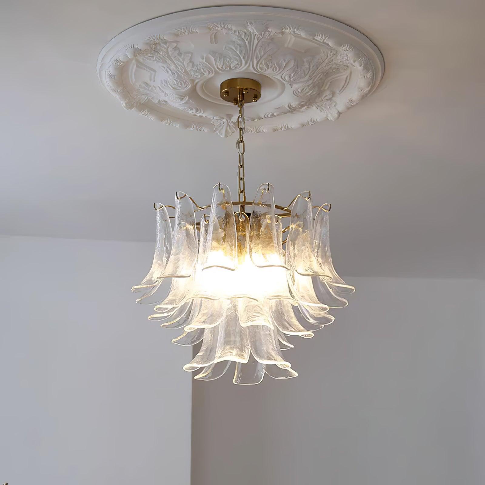 Exquisite Murano Glass Leaf Chandelier - Handcrafted Venetian Crystal Pendant Light Fixture for Dining Room, Living Room & Bedroom Decor