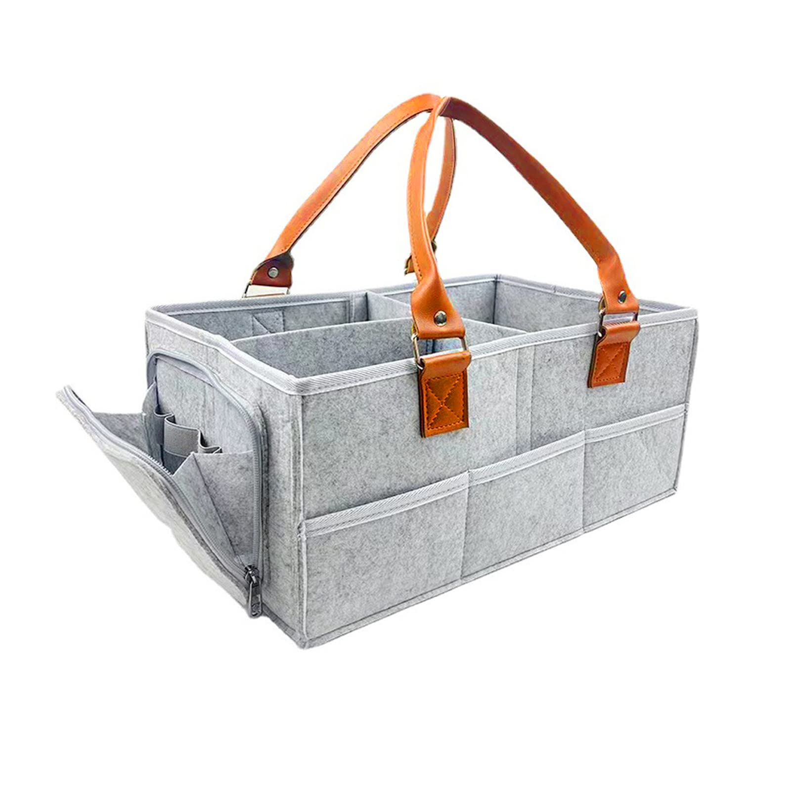 Baby Diaper Caddy Organizer - Large Gray Storage Basket for Diapers, Wipes & Nursery Essentials | Portable Nursery Bin & Car Organizer for Baby Care | Perfect for Nursery, Bedroom & Travel