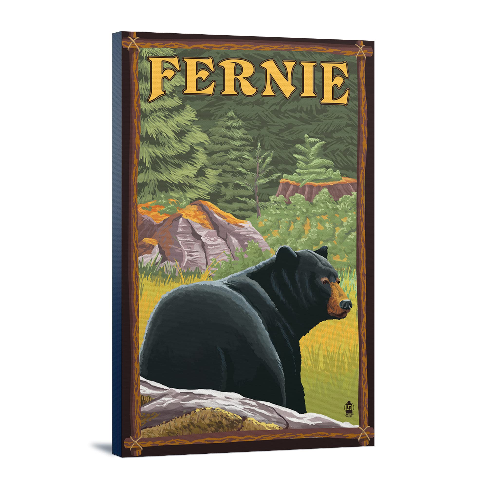 Lantern Press Fernie BC Bear in Forest Art Print - 16x24 Wrapped Canvas Wall Decor - Nature Wildlife Home Office Decor - Perfect for Living Room, Bedroom & Cabin Wall Art