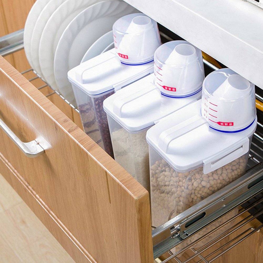 Yu2d 2L Plastic Cereal Dispenser - Airtight Food Storage Container for Rice, Grains, Cereal, Pasta & More - Perfect for Kitchen Pantry Organization & Bulk Food Storage