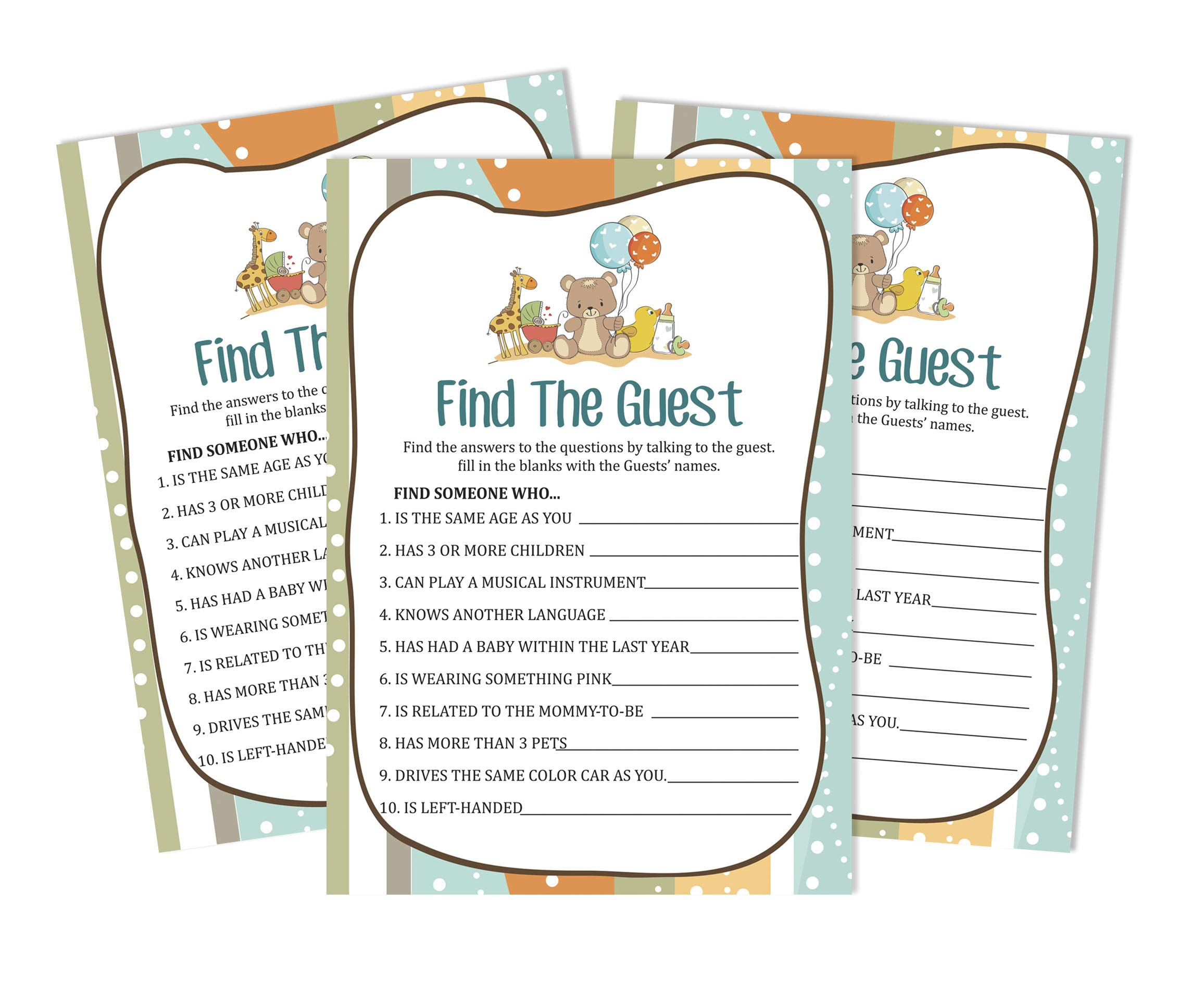 50 Find The Guest Baby Shower Game - Gender Neutral Baby Toys & Icebreaker Party Game for Baby Showers, Gender Reveals, and Family Gatherings