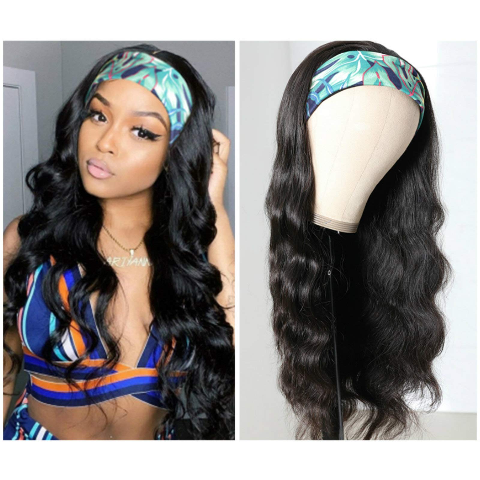 Brazilian Virgin Human Hair Headband Wig - 150% Density Body Wave Glueless No Lace Front Half Wig for Black Women | Machine Made 26